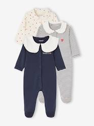 Pack of 3 "Heart" Sleepsuits in Interlock Fabric, for Babies