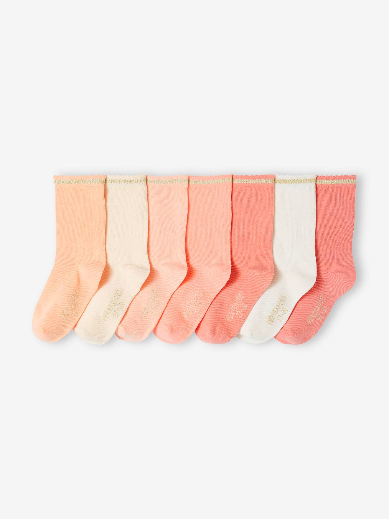 Pack of 7 Pairs of Socks in Lurex for Girls apricot