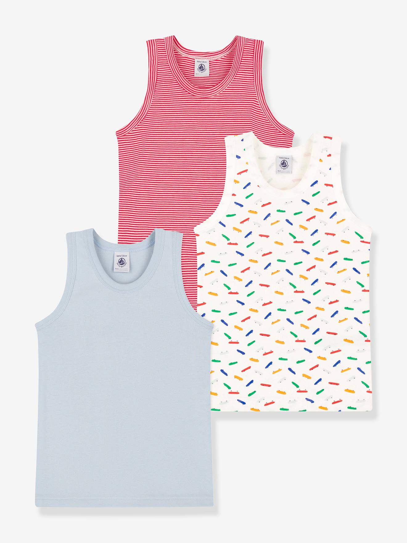 Pack of 3 Sleeveless Tops for Boys, by PETIT BATEAU green