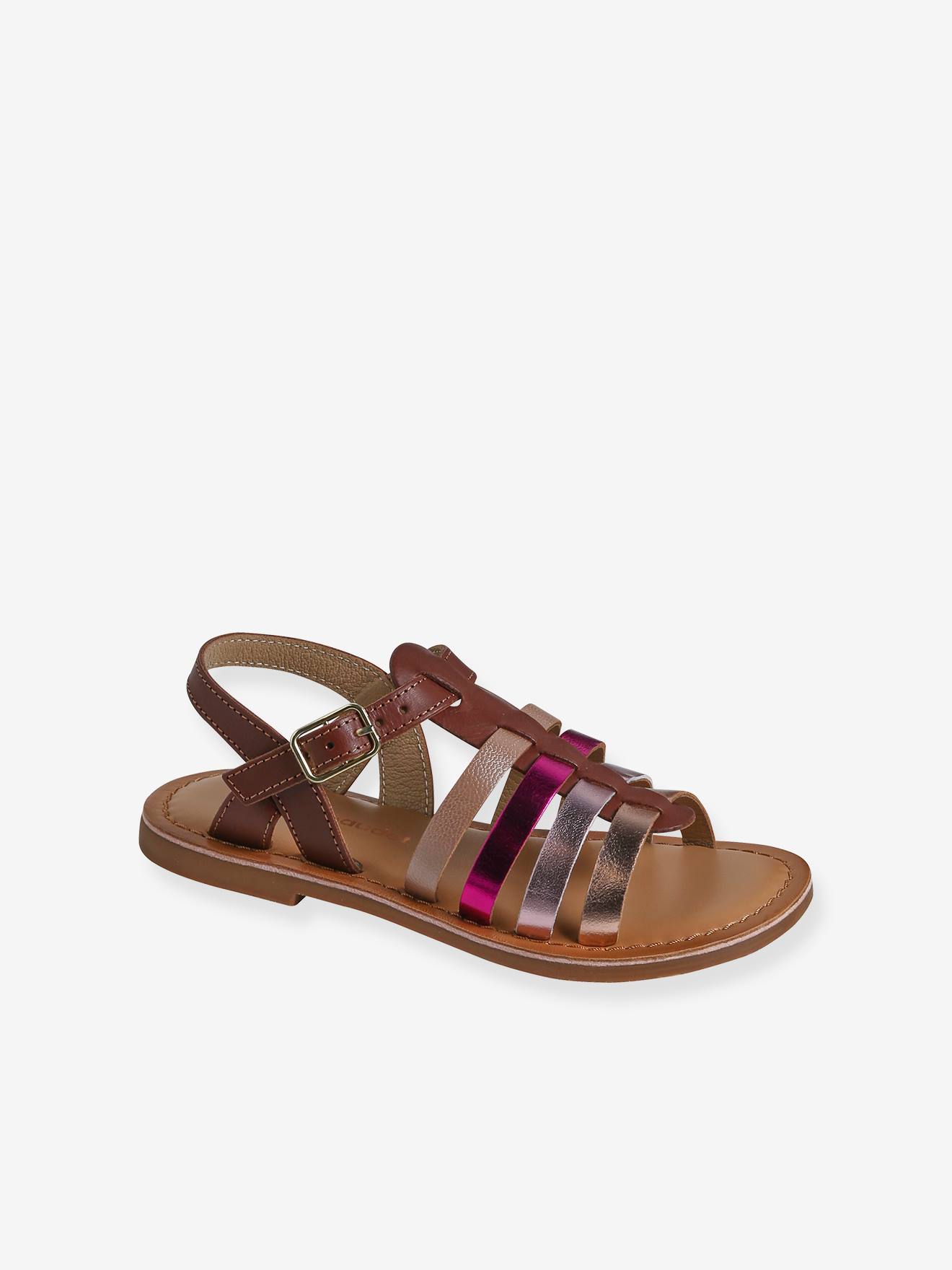 Leather Sandals with Straps, for Girls set brown