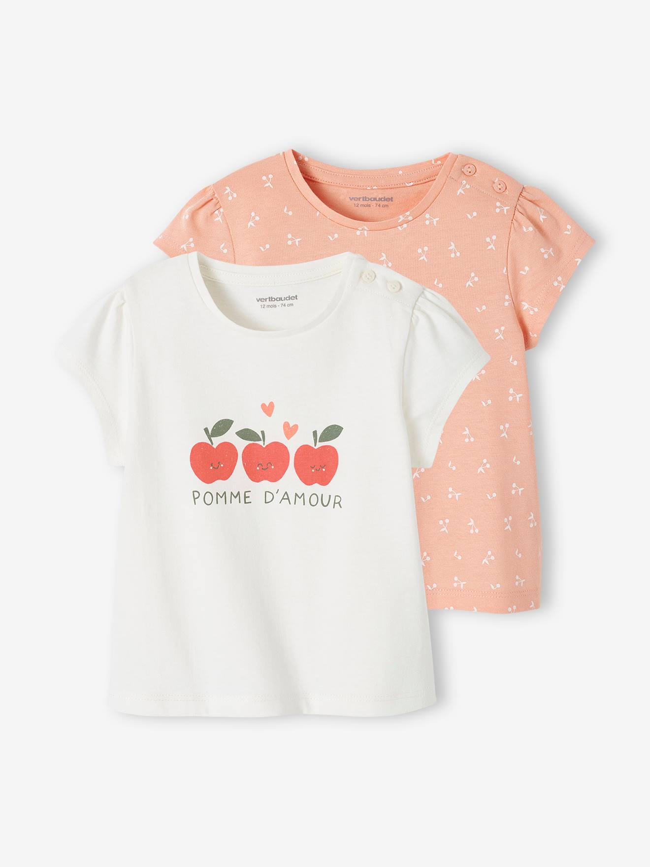 Pack of 2 Basic T-Shirts for Babies rose