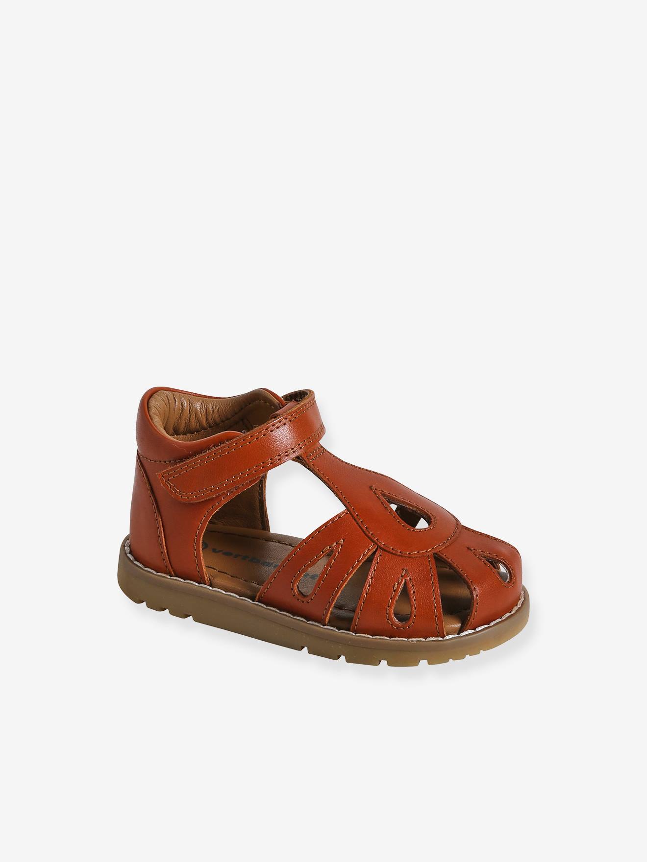Closed Leather Sandals with Hook-&-Loop Strap