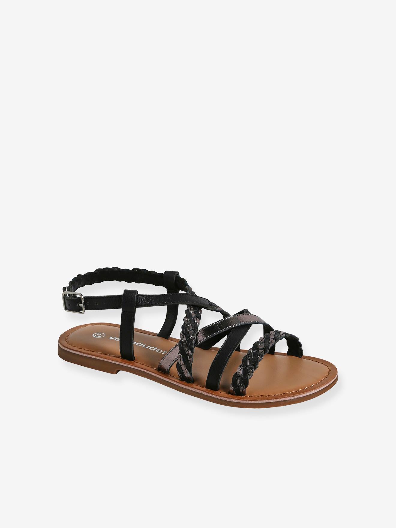 Crossed Leather Strap Sandals