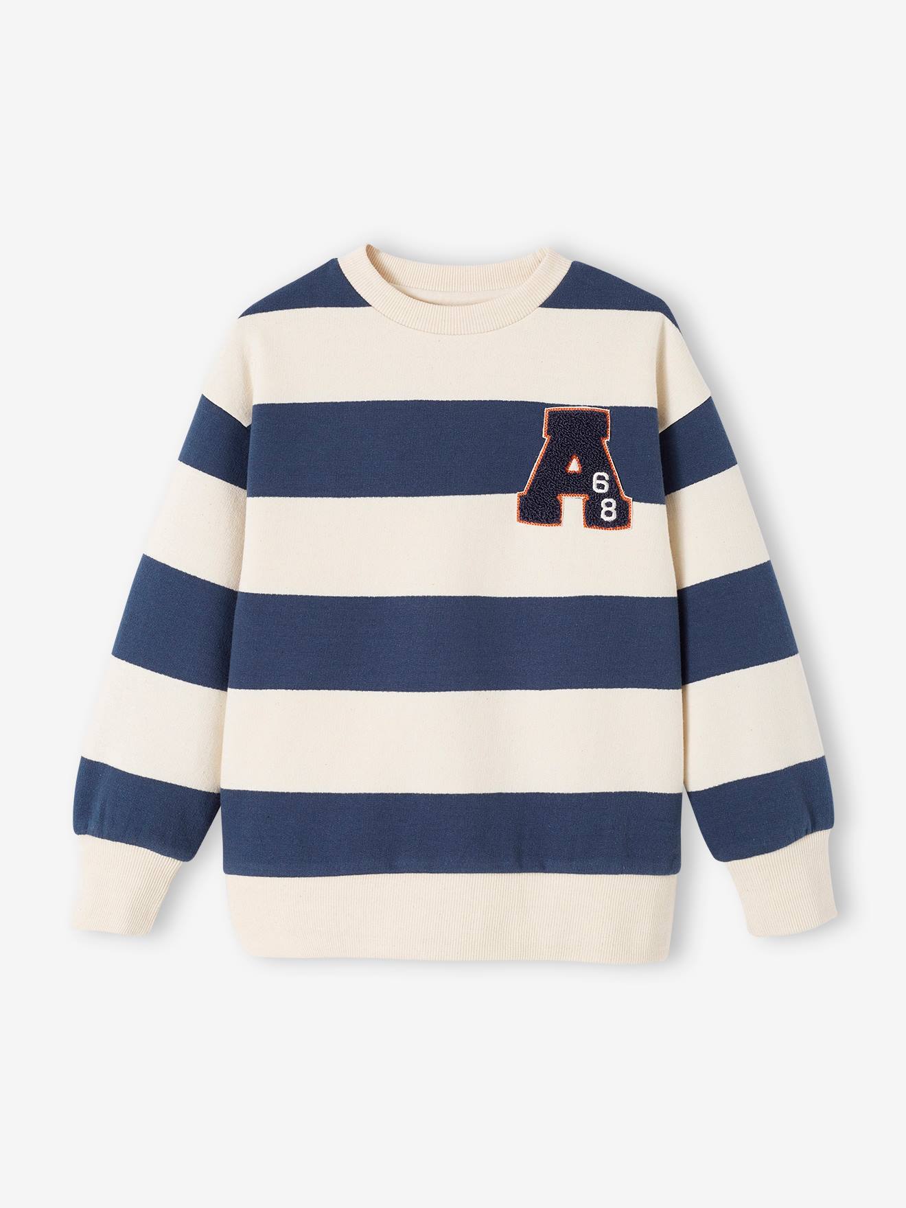 Sweatshirt with Wide Stripes & Boucle Badge for Boys night blue