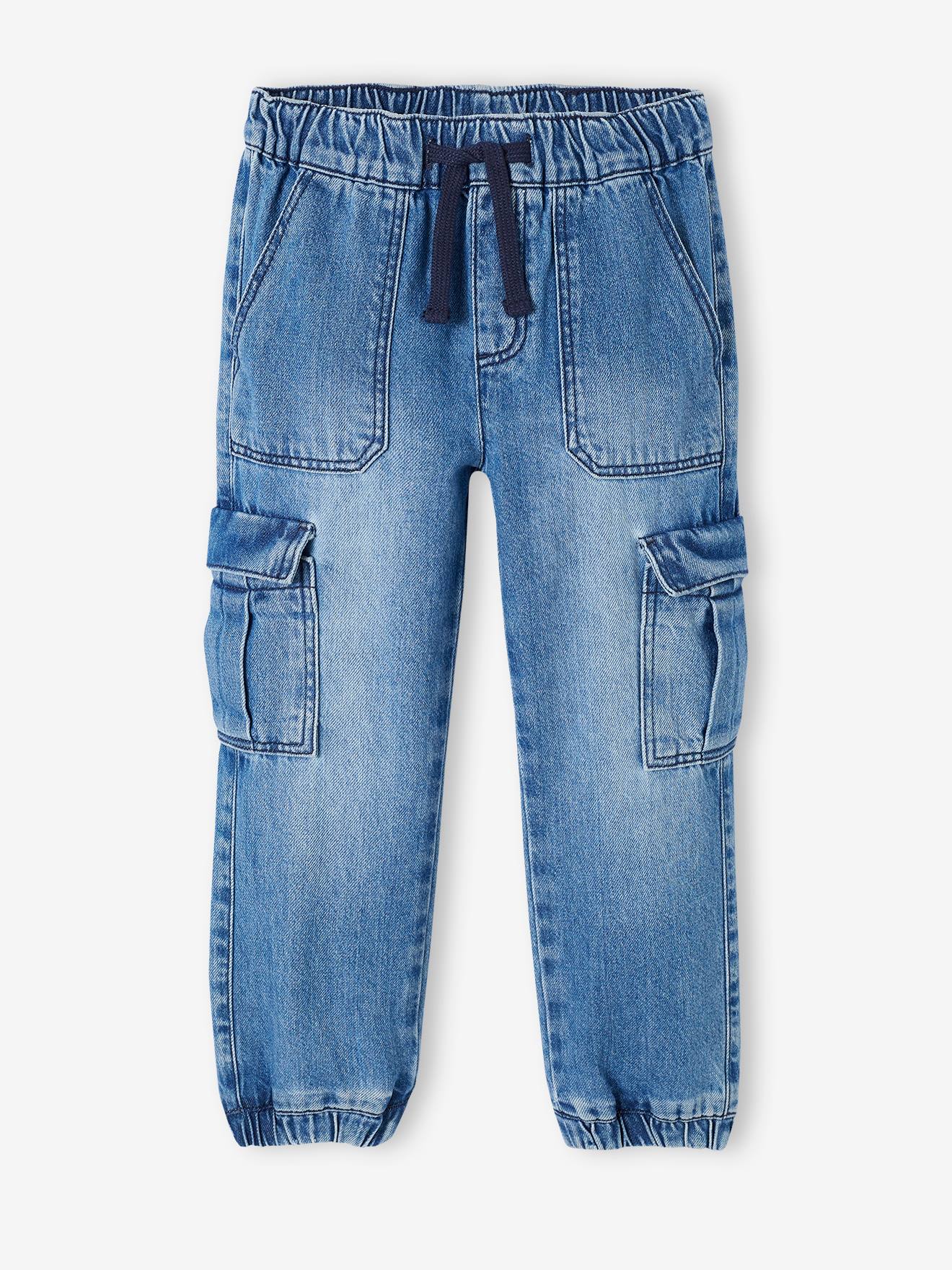 Pull-On Cargo-Type Denim Trousers for Boys stone