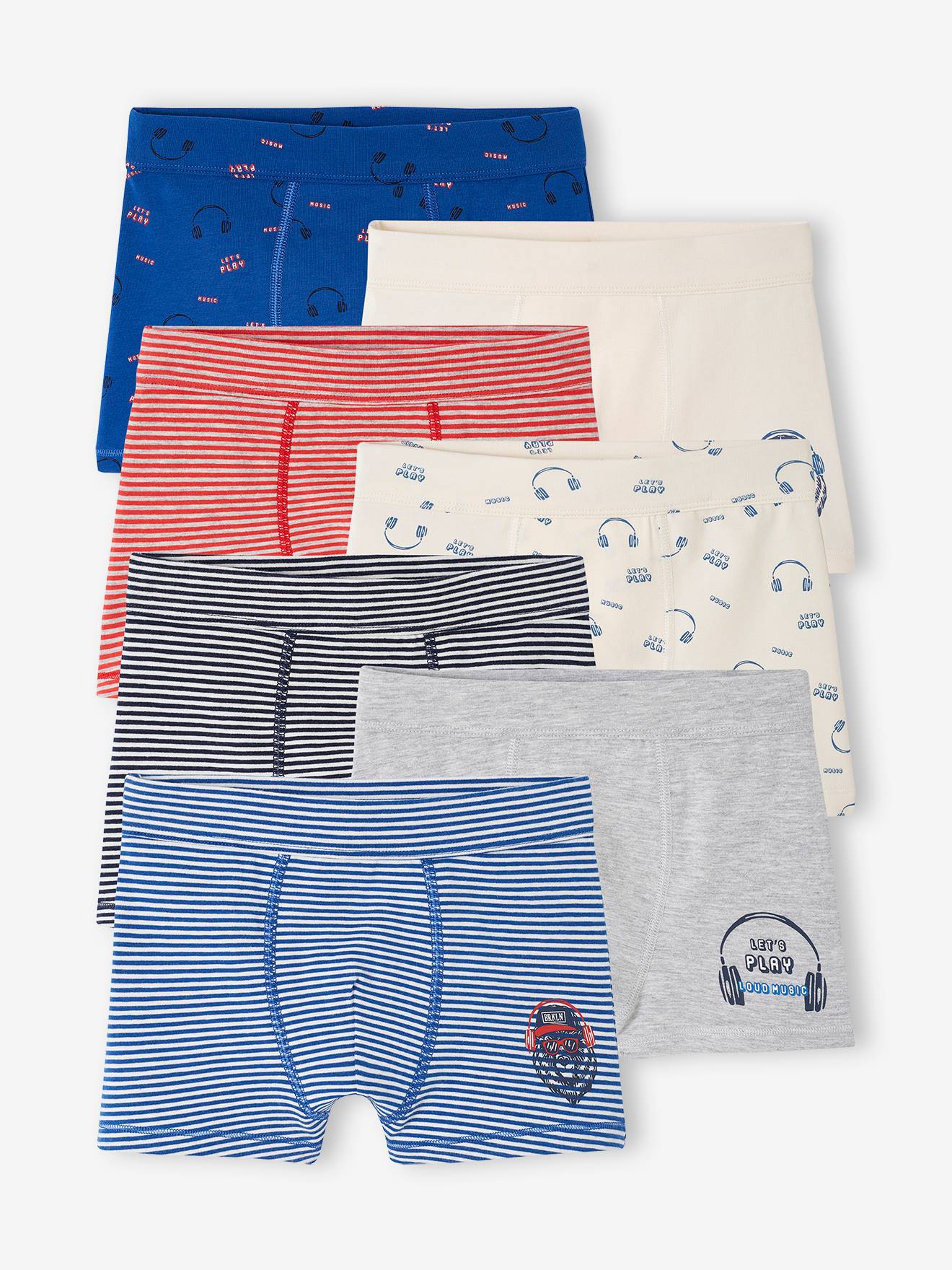 Pack of 7 "Bear" Stretch Boxers in Organic Cotton for Boys royal blue