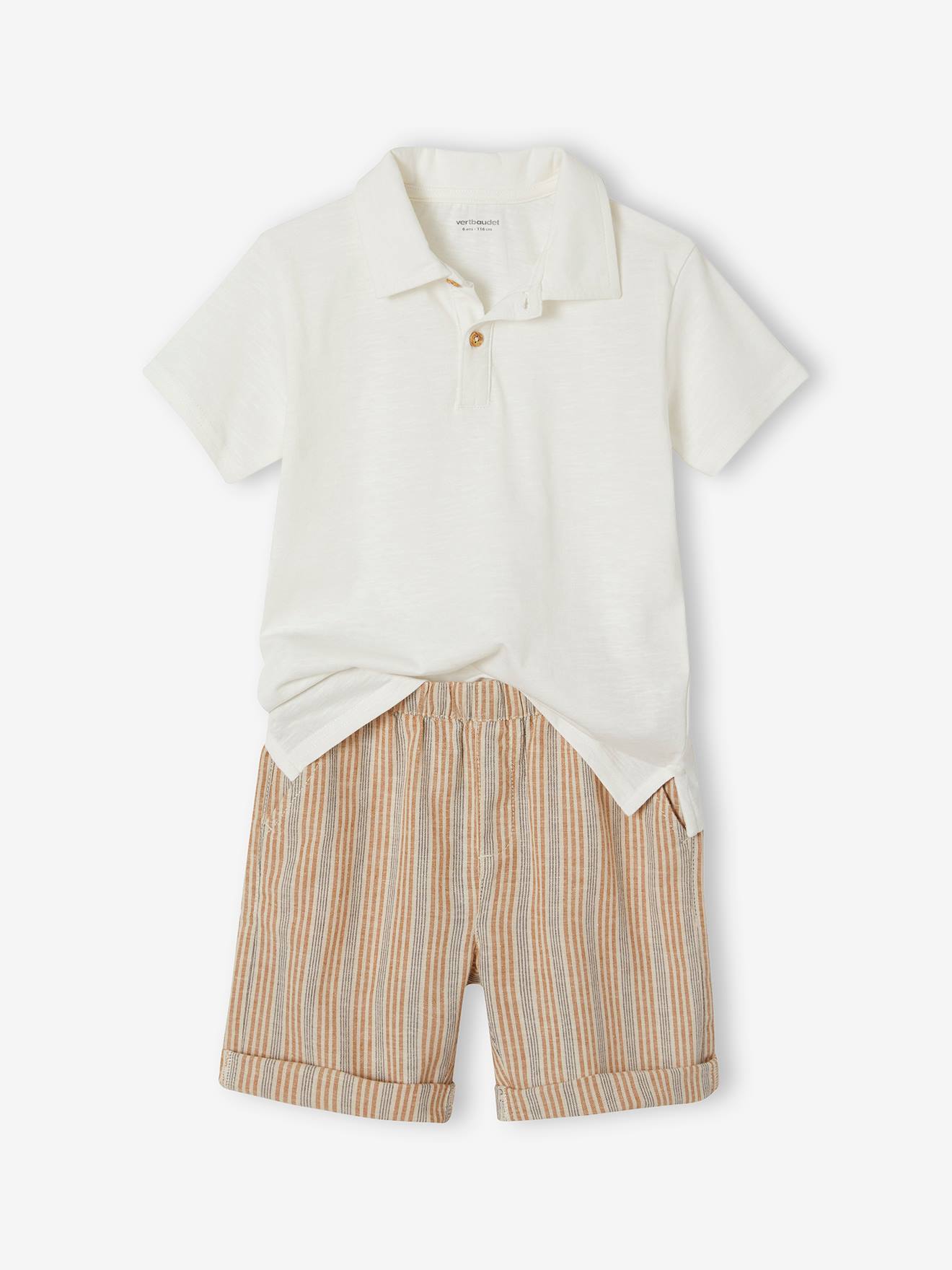Occasion Wear Combo: Polo Shirt & Shorts for Boys striped white