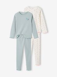 Girls-Nightwear-Pack of 2 Rib Knit Pyjamas with Flowers for Girls