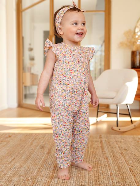 Jumpsuit + Headband Set, for Baby Girls Green/Print+navy blue+printed pink 