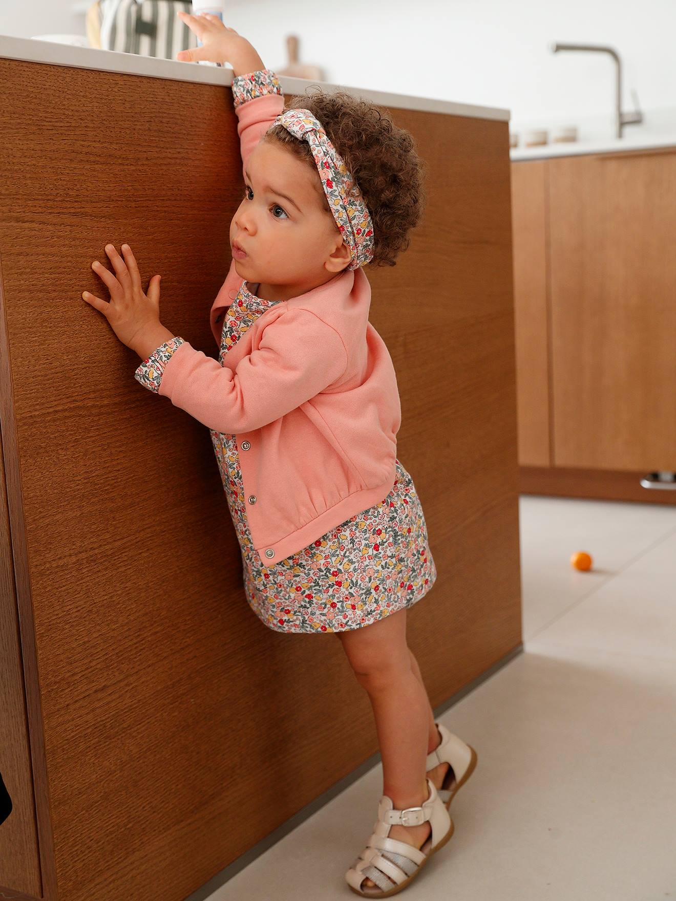 3-Piece Outfit: Dress + Cardigan + Headband for Baby Girls coral