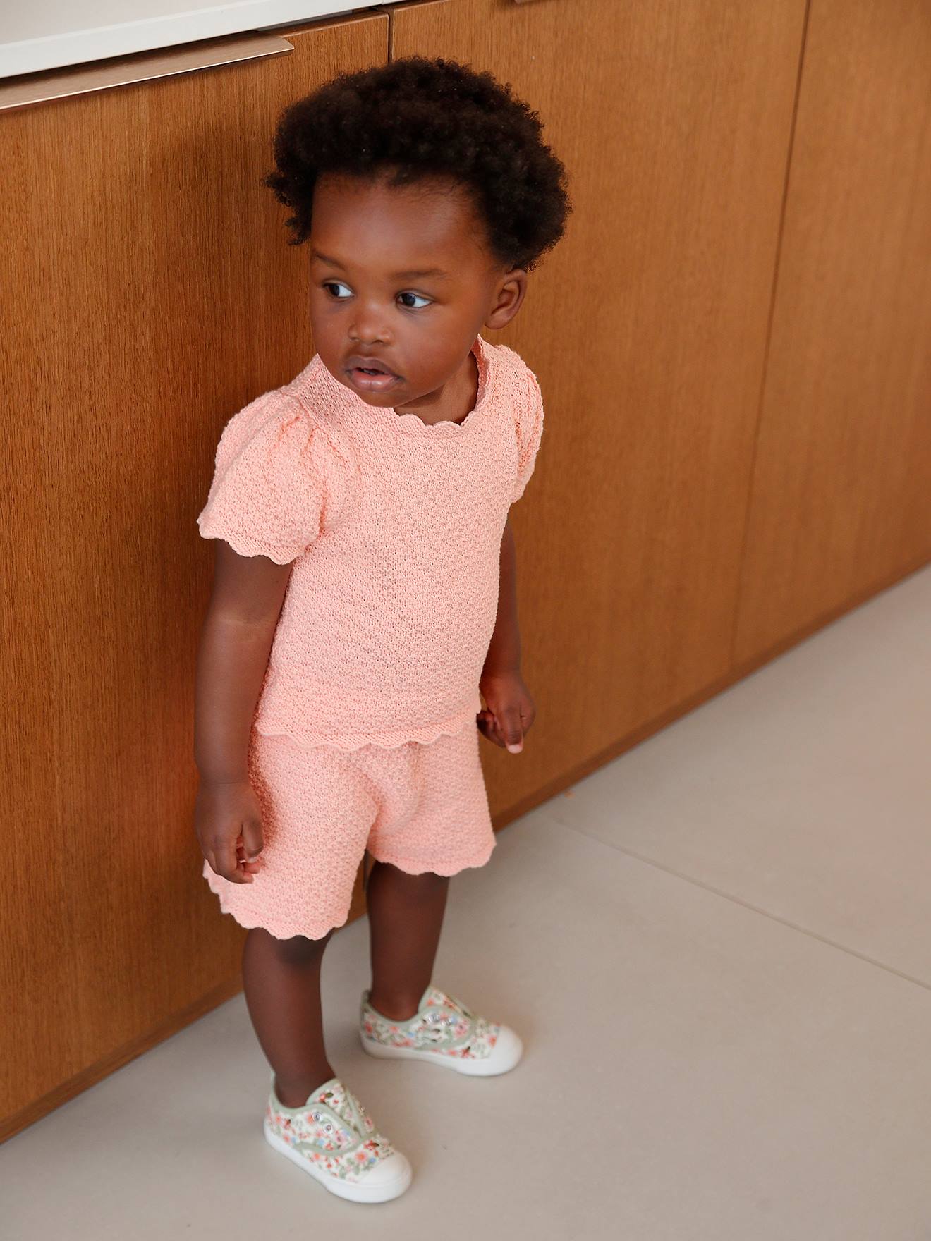 Knitted Top + Shorts Combo for Babies rose