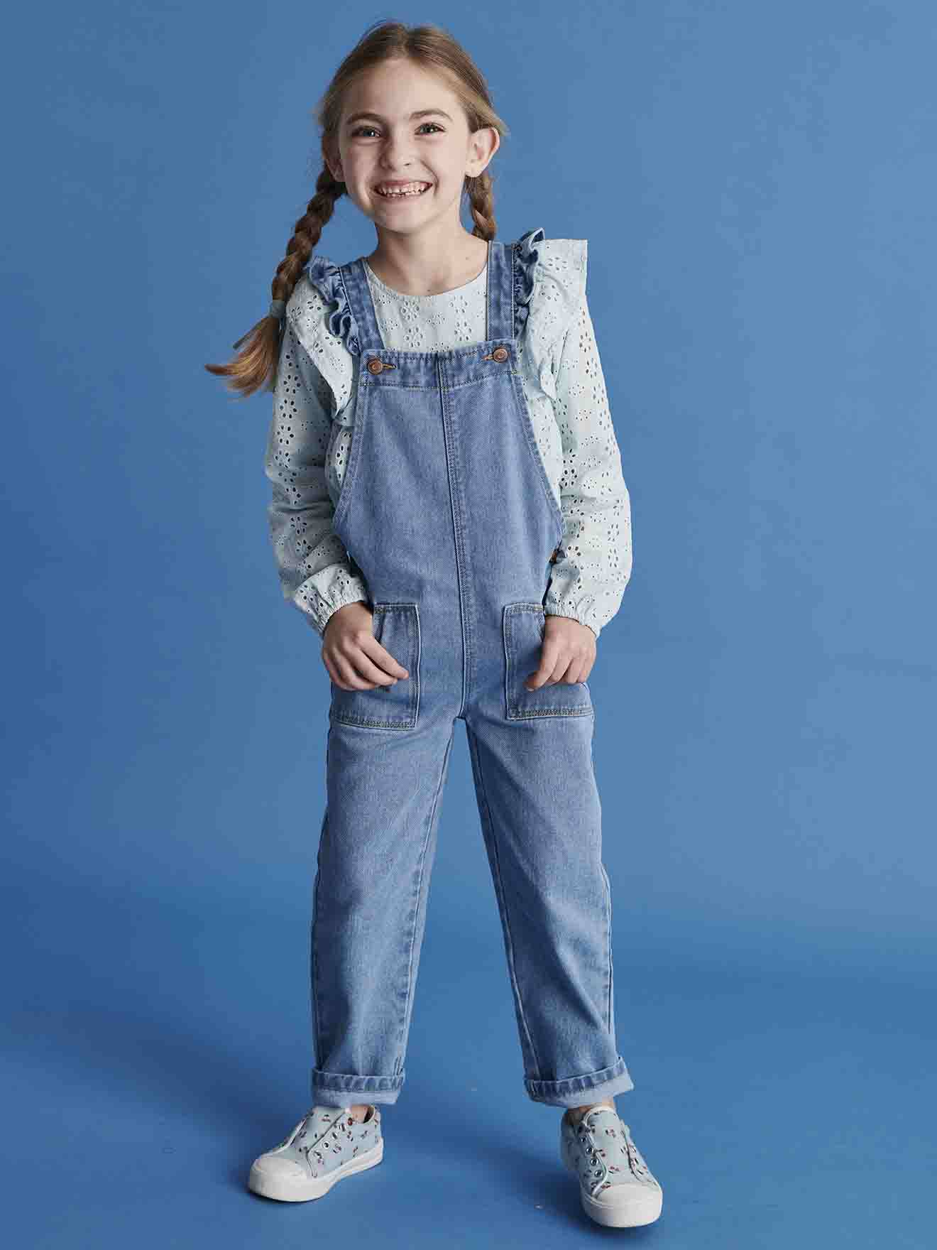 Girls hot sale denim dungarees