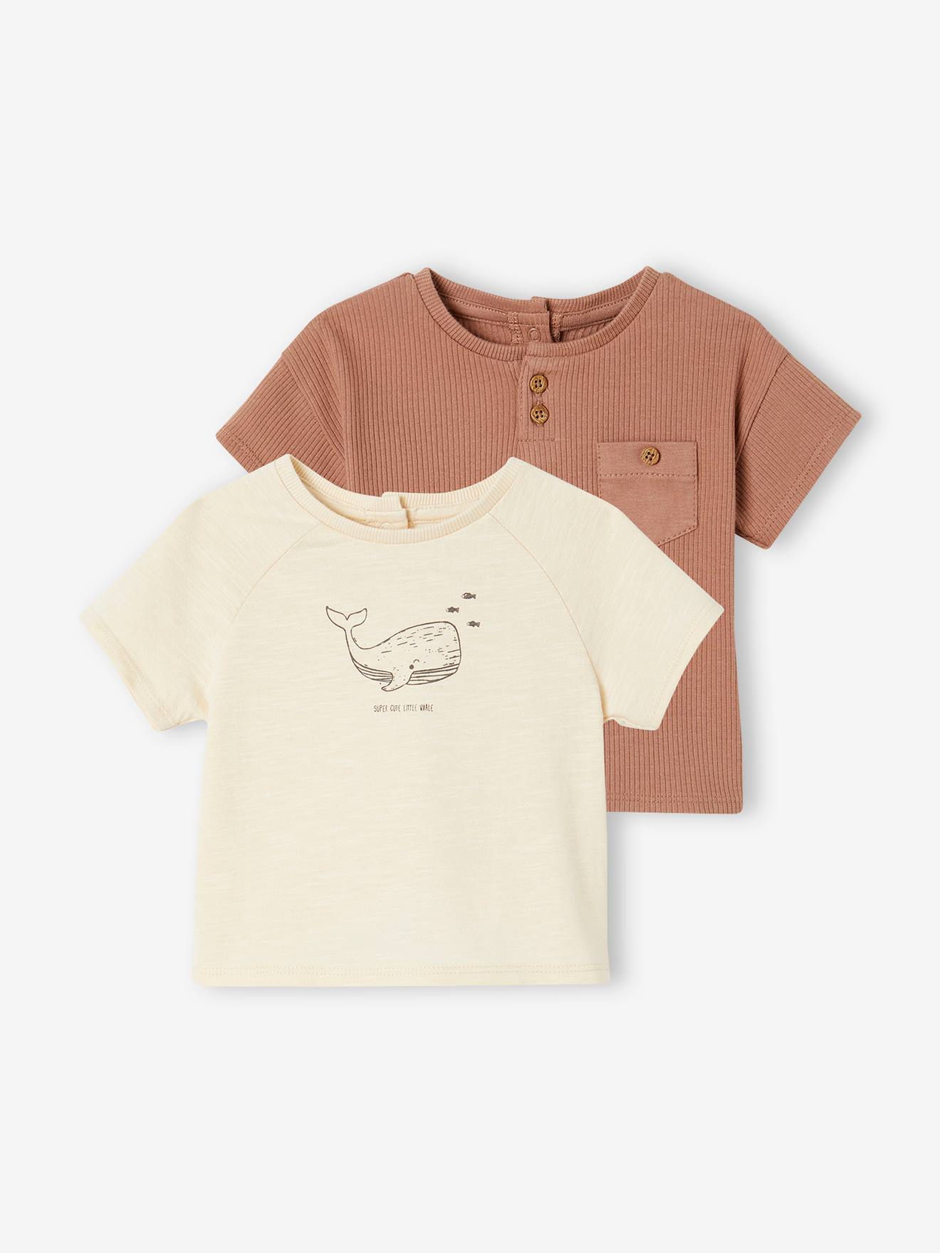 Pack of 2 T-Shirts in Organic Cotton for Newborn Babies mocha