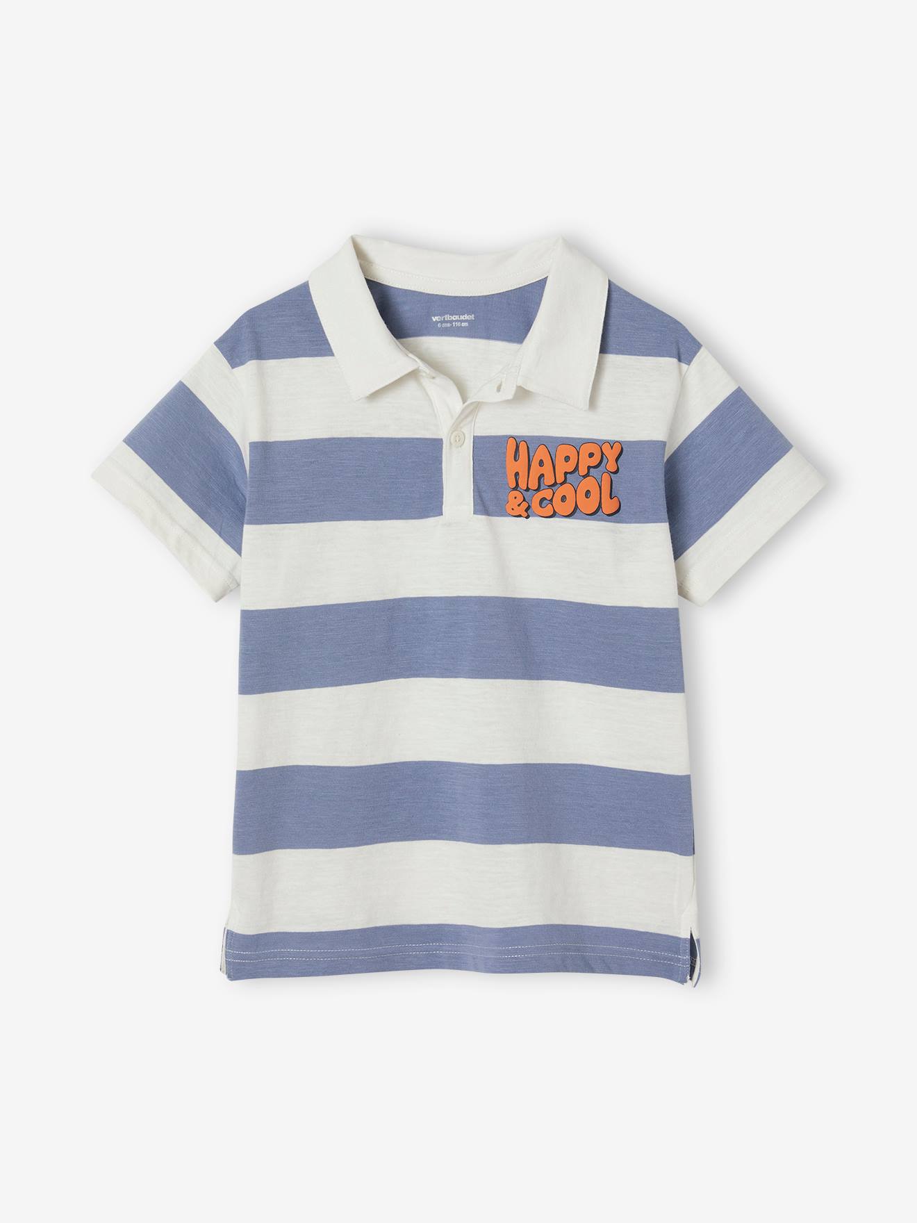 Short Sleeve Polo Shirt with Wide Stripes, for Boys striped blue