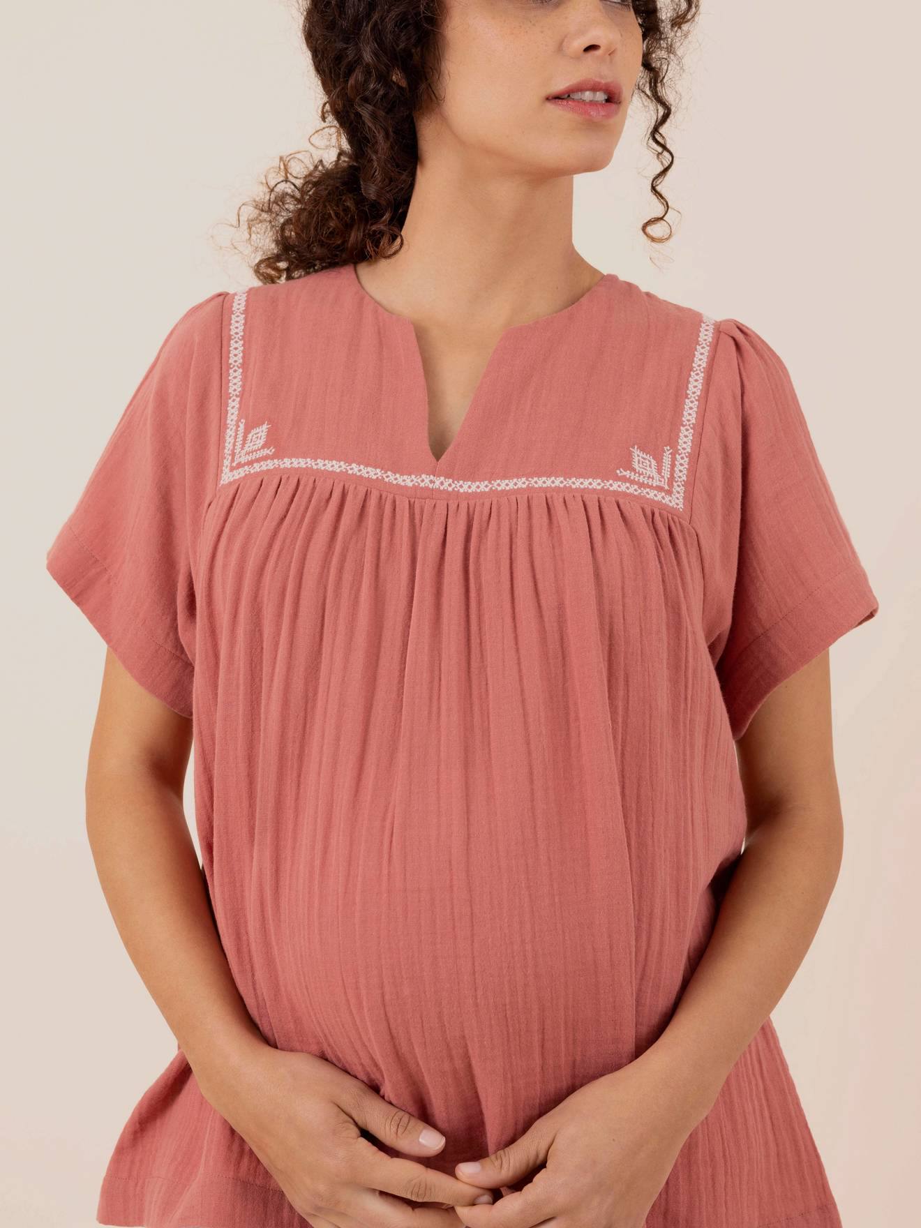 Cotton Gauze Blouse for Maternity, Farah by ENVIE DE FRAISE dusky pink