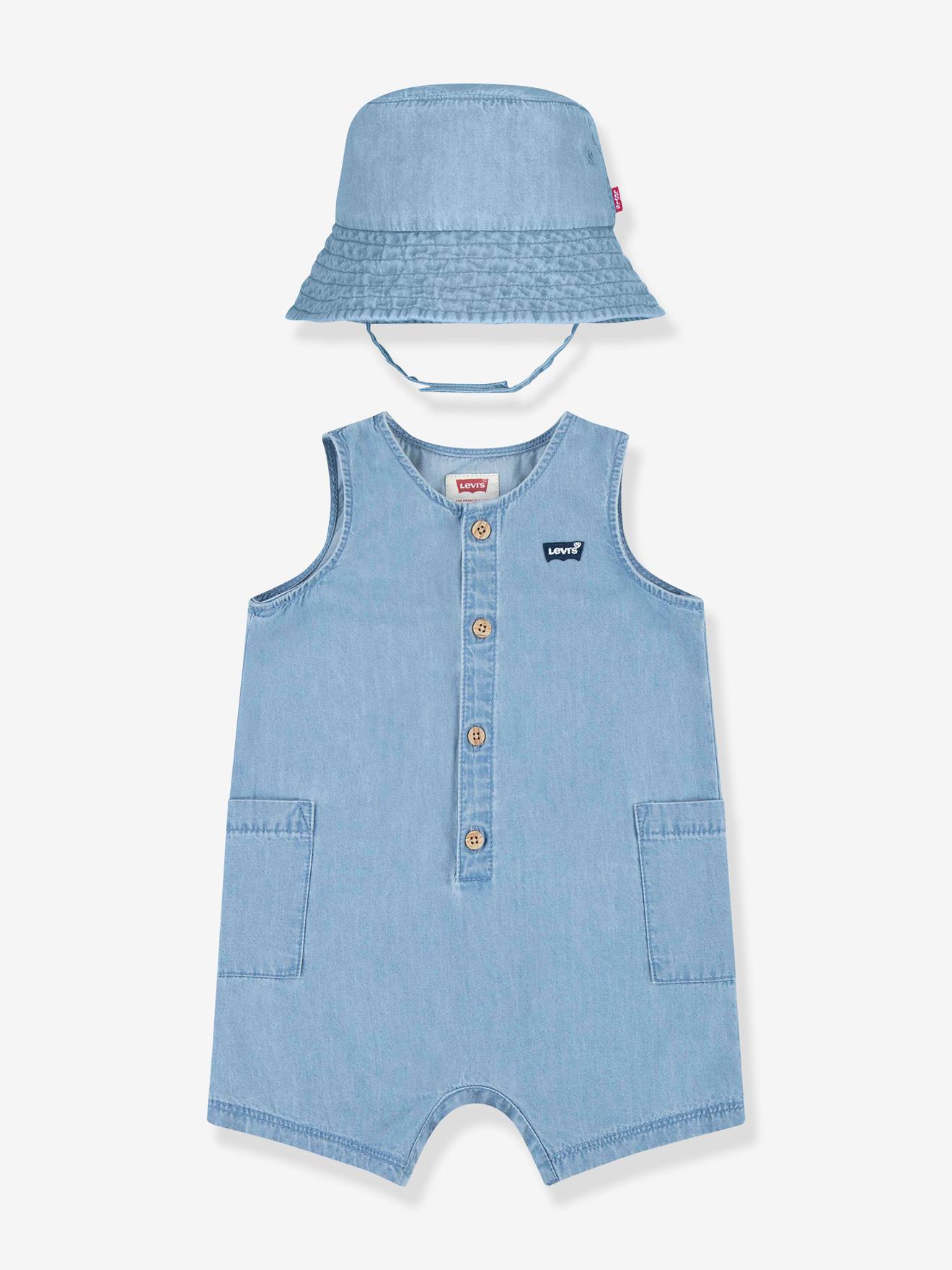 Jumpsuit + Bucket Hat Combo by Levi’s(r) for Babies bleached denim