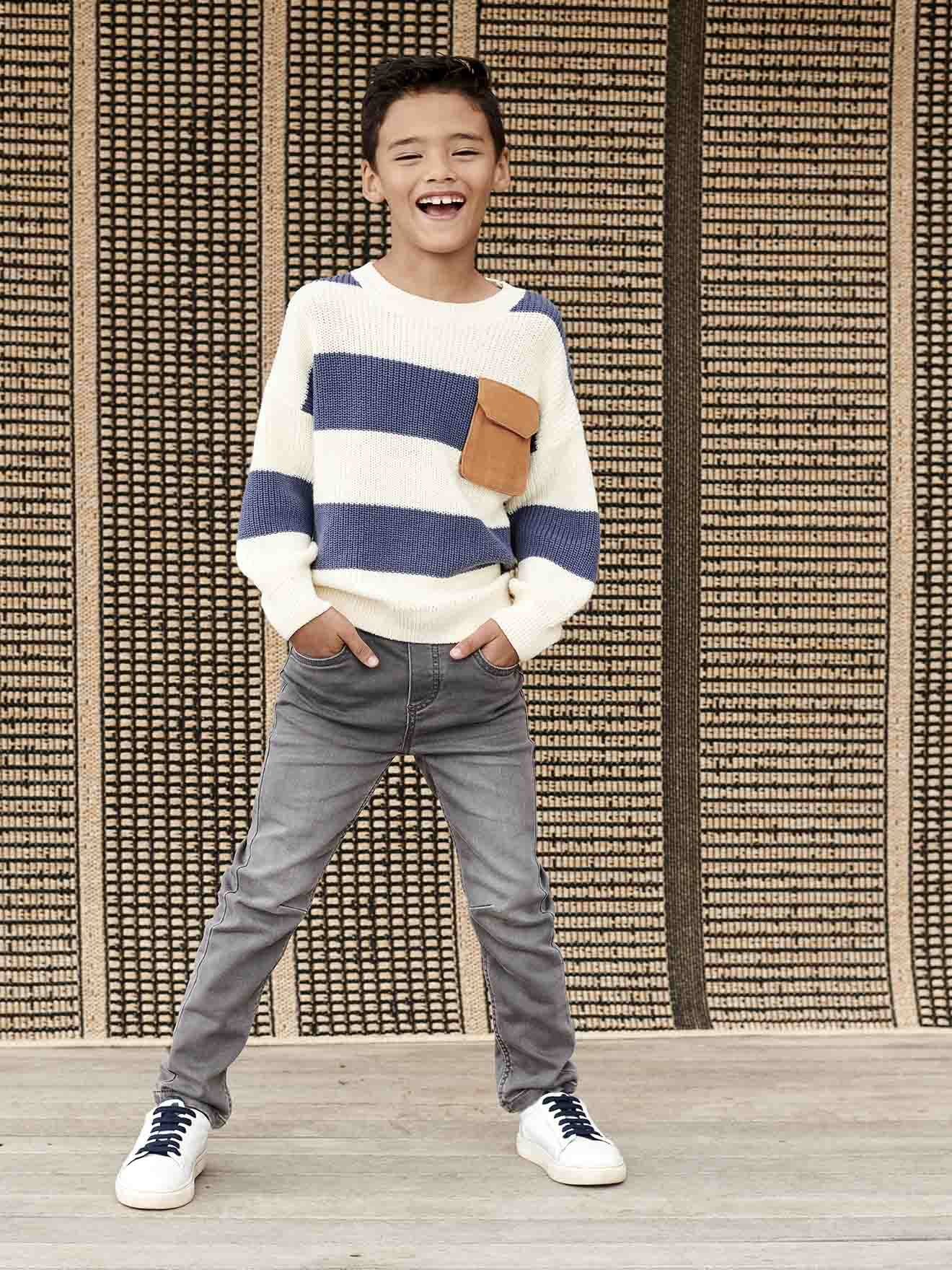 Straight Cut Denim-Effect Fleece Trousers, for Boys grey denim