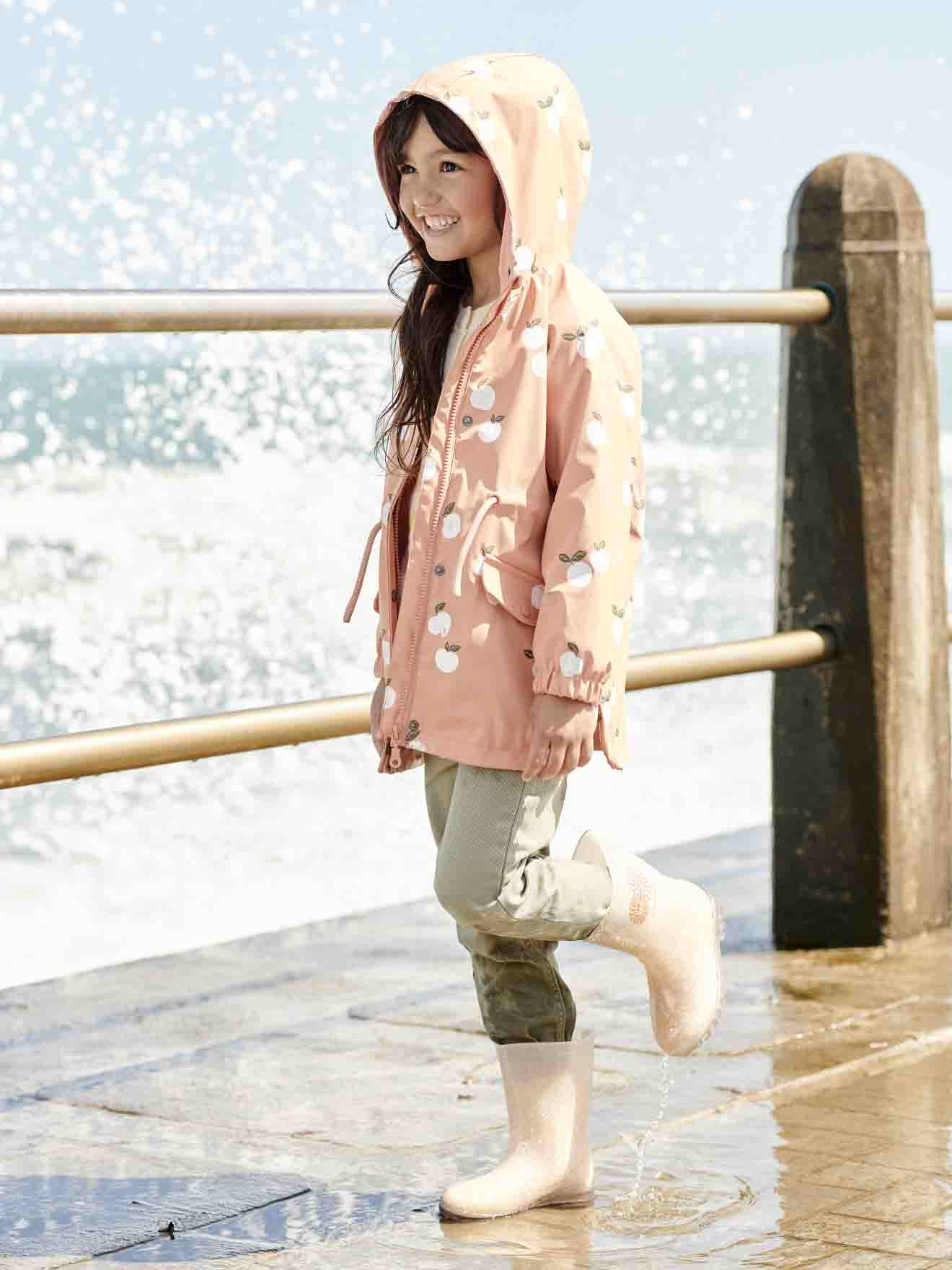 Hooded Raincoat with Magical Motifs for Girls rosy apricot