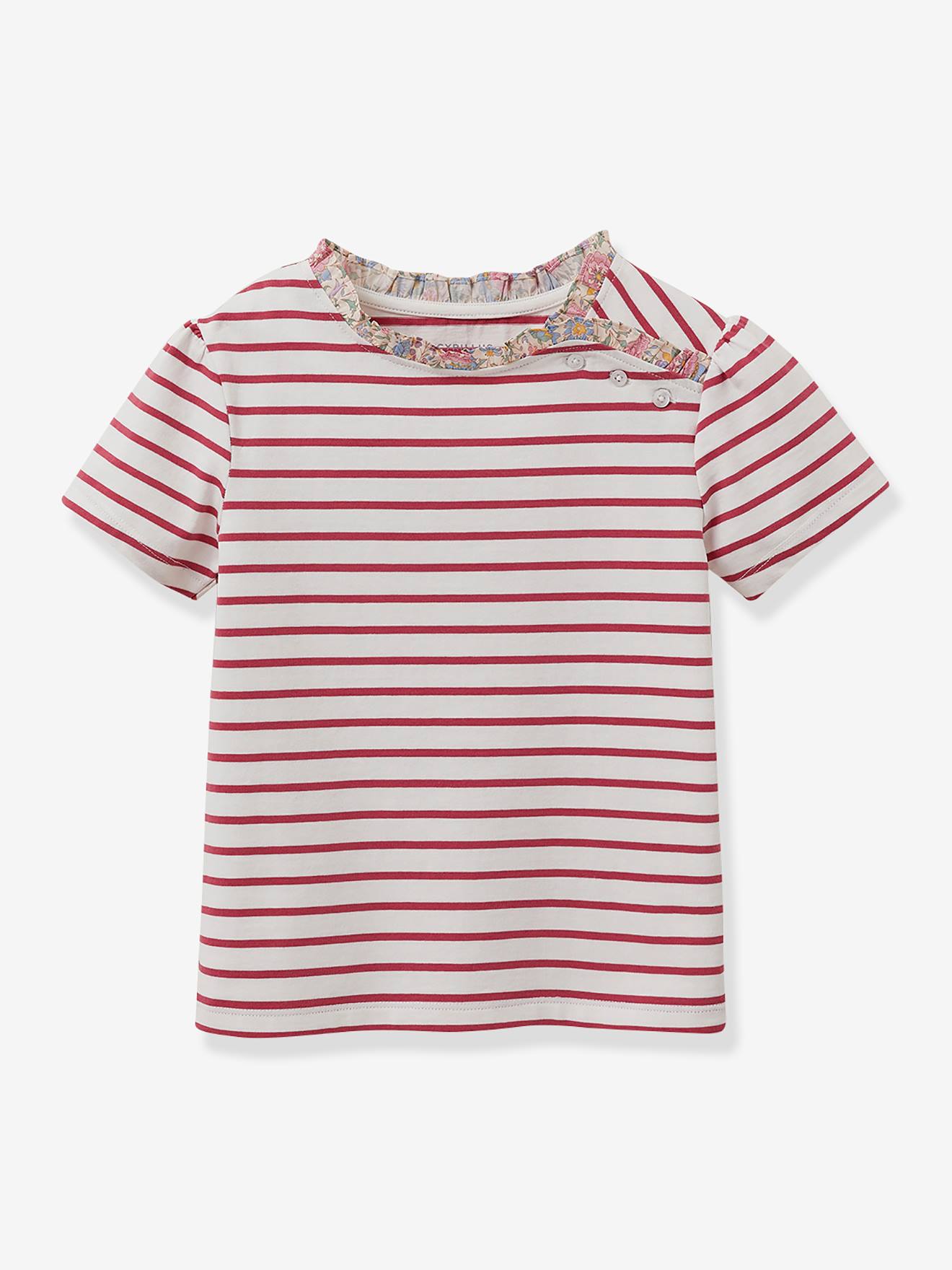 Striped T-Shirt in Organic Cotton with Liberty Fabric for Girls
