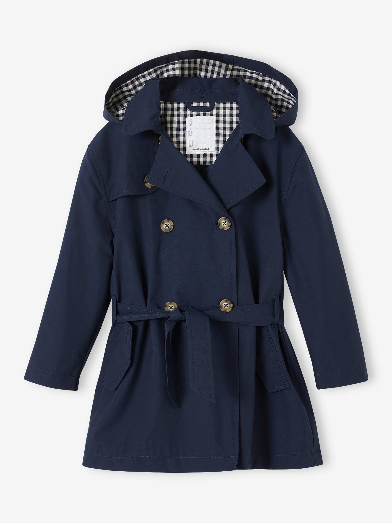 Trench Coat with Removable Hood for Girls navy blue