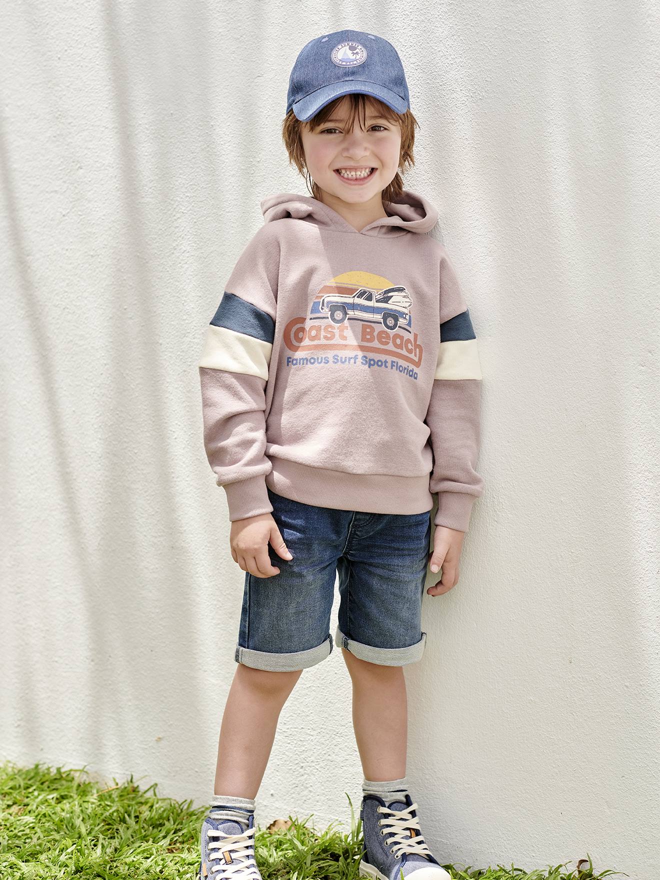 Bermuda Shorts in Denim-Effect Fleece for Boys