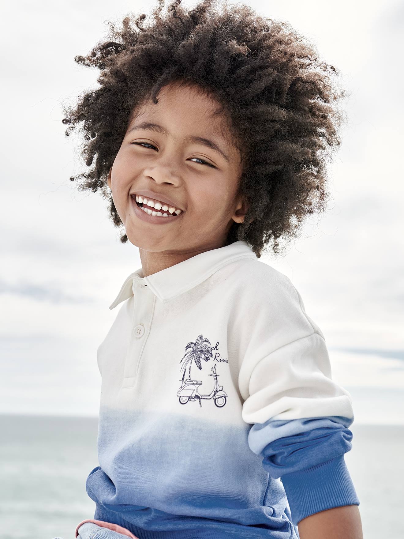 Sweatshirt with Polo Neck & Dip-Dye Effect for Boys azure