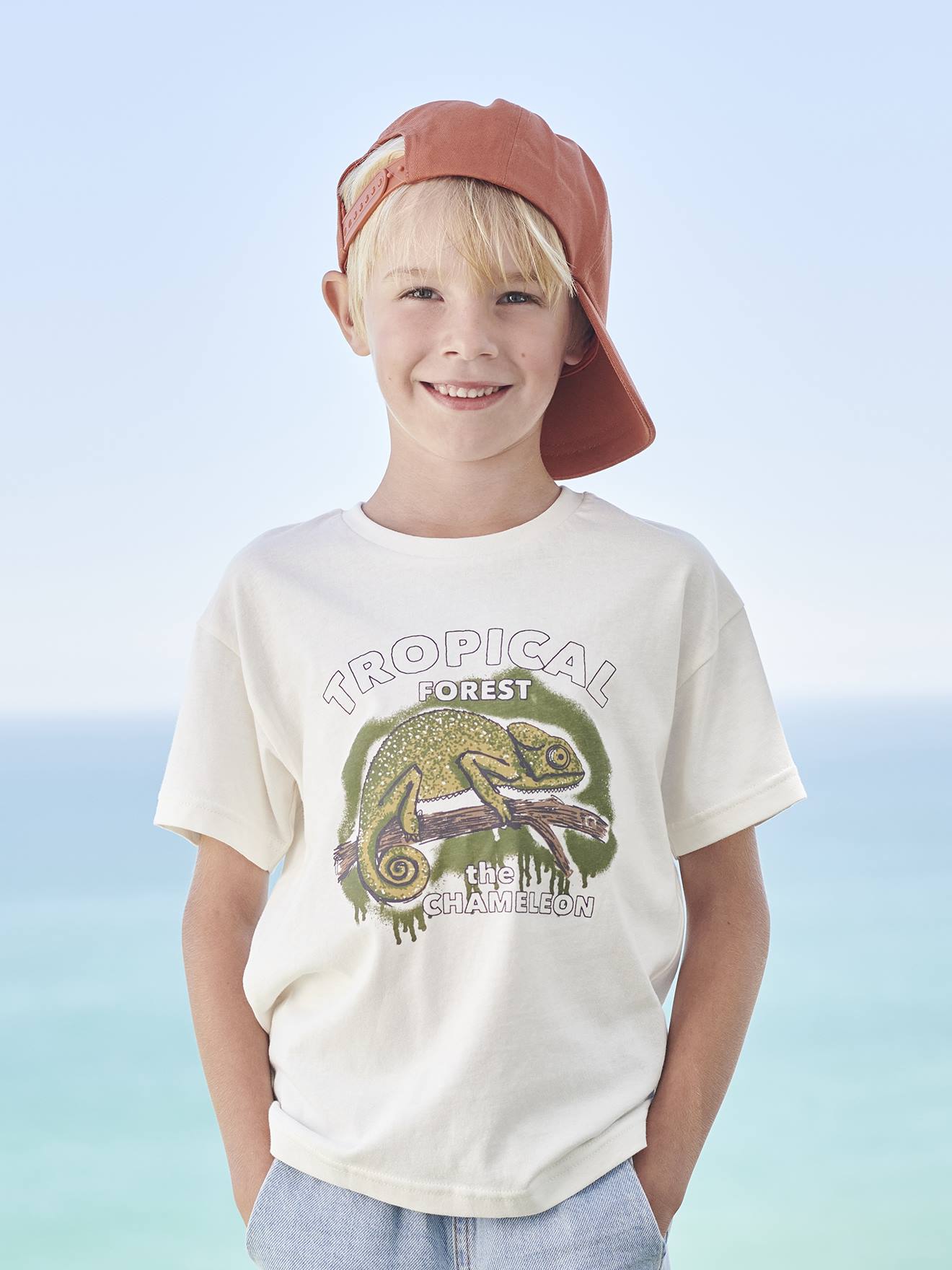 T-Shirt with Animal Motif for Boys ecru