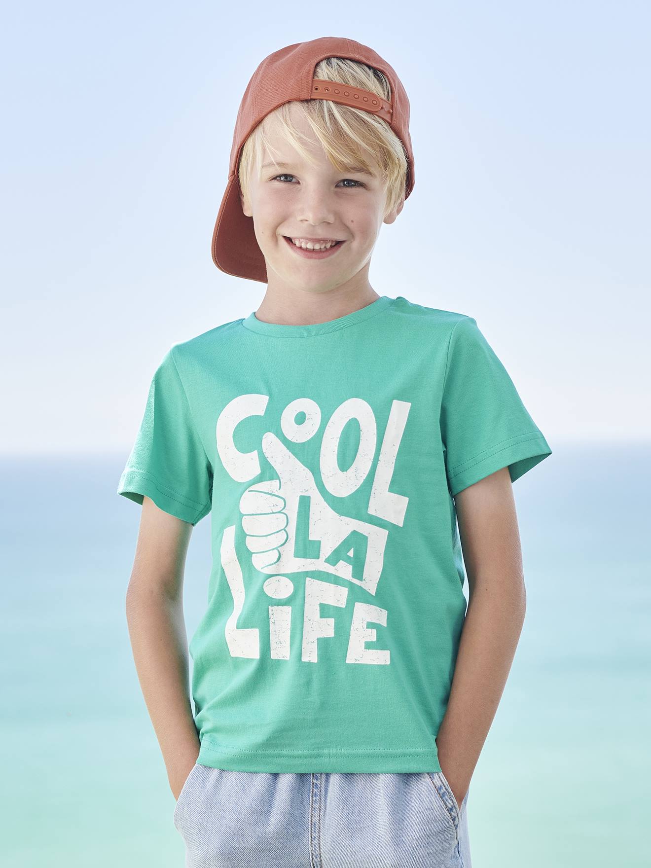 T-Shirt with Message for Boys mint green