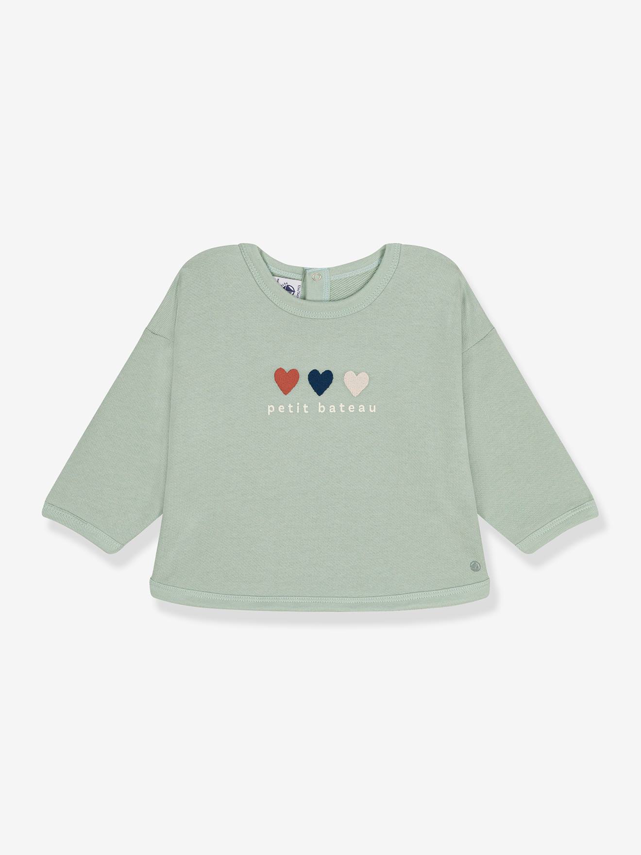 Hearts Sweatshirt for Girls, by PETIT BATEAU almond green