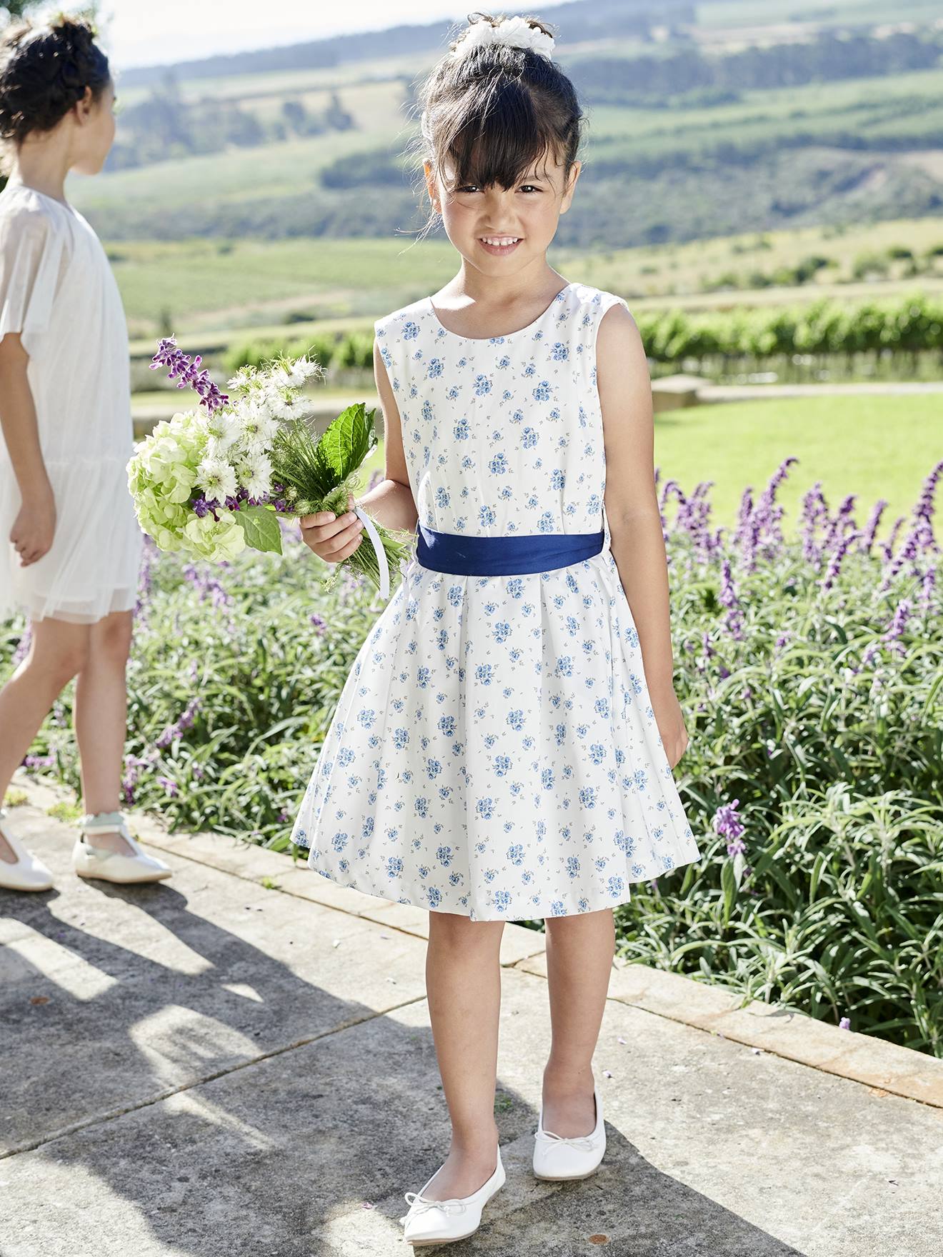 Occasion Wear Dress with Floral Print, for Girls printed blue