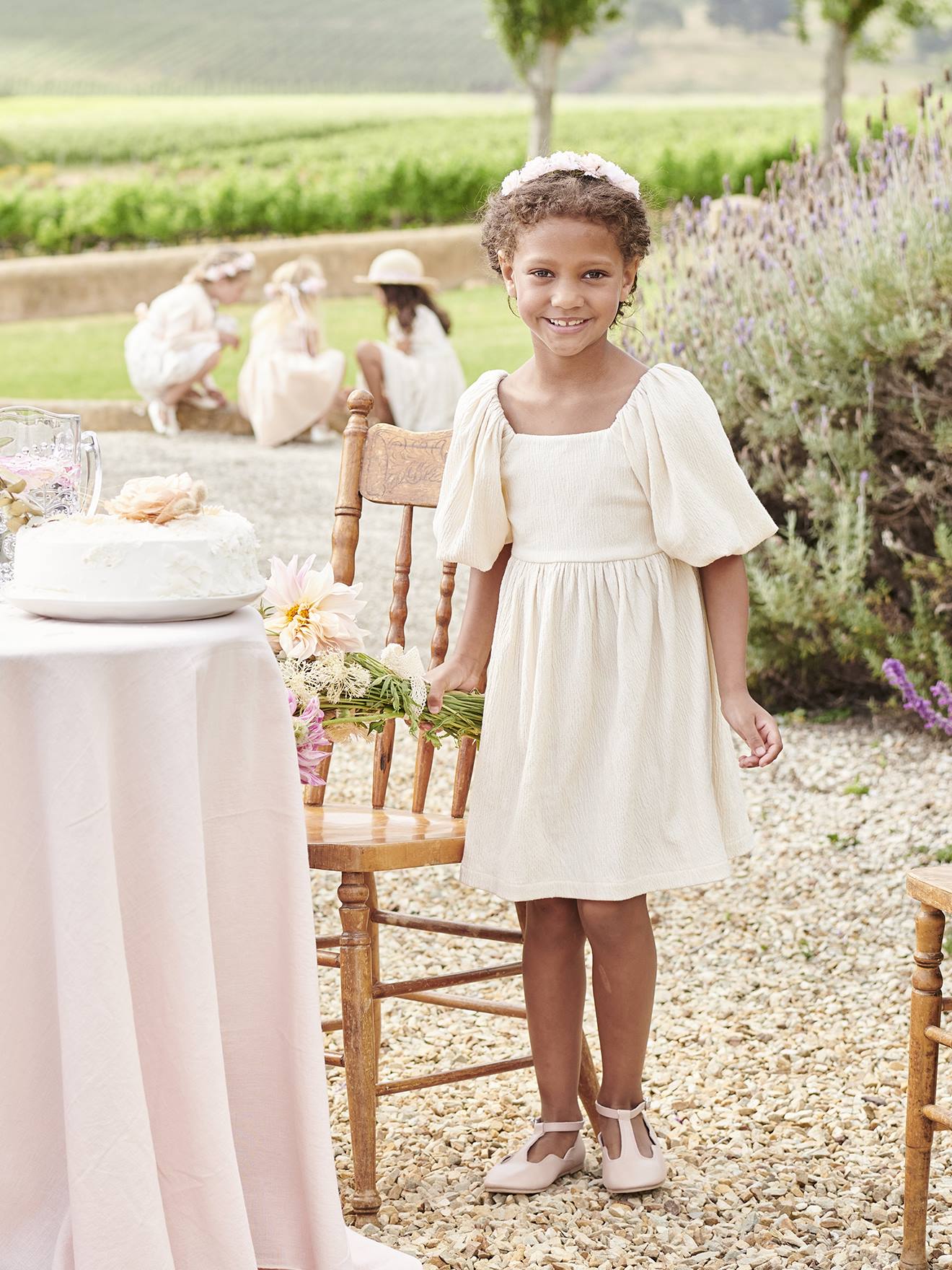 Occasion Wear Dress in Relief Fabric with Smocking