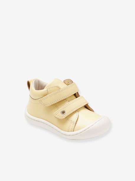 Pram Shoes in Soft Leather, Hook&Loop Strap, for Babies, Designed for Crawling bordeaux red+fuchsia+gold+navy blue+pale yellow+rose 