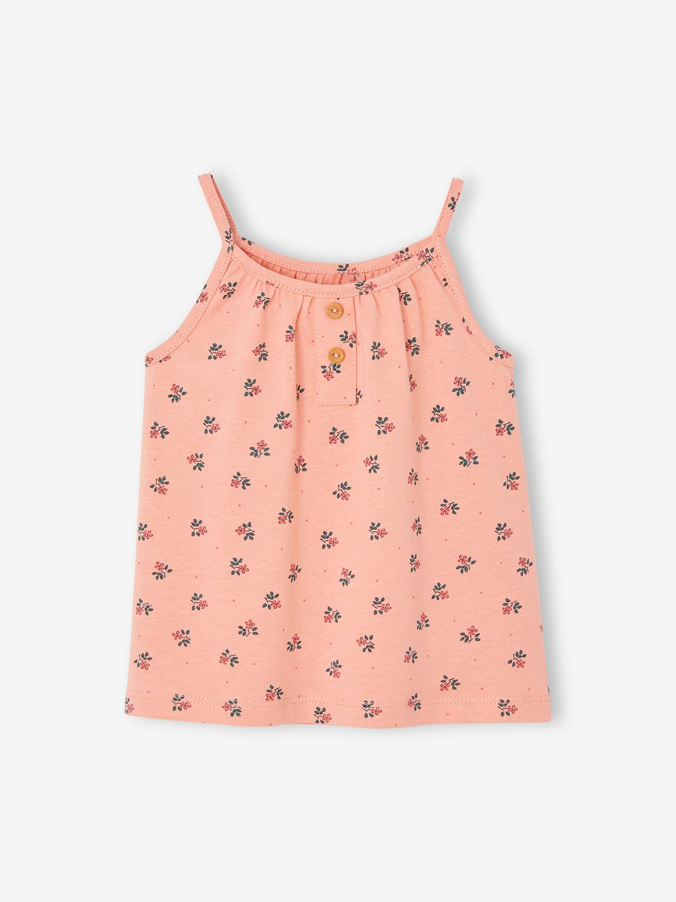 Striped Sleeveless Top with Fine Straps, for Babies rose
