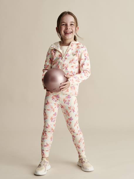 Sports Sweatshirt with Flower Print in Techno Fabric for Girls ecru+multicoloured+printed green 