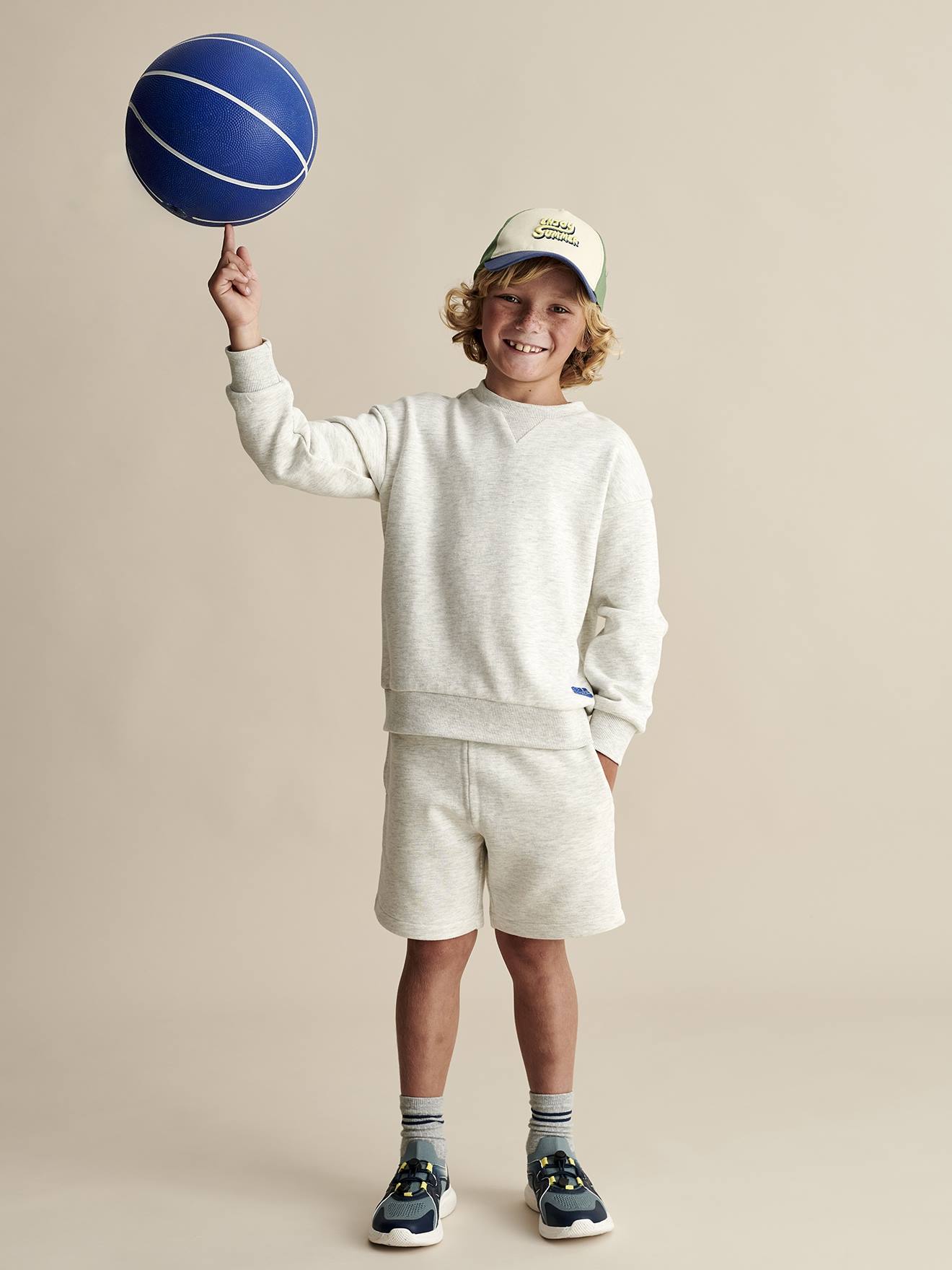 Sweatshirt Shorts Sports Combo for Boys marl white Boys Vertbaudet