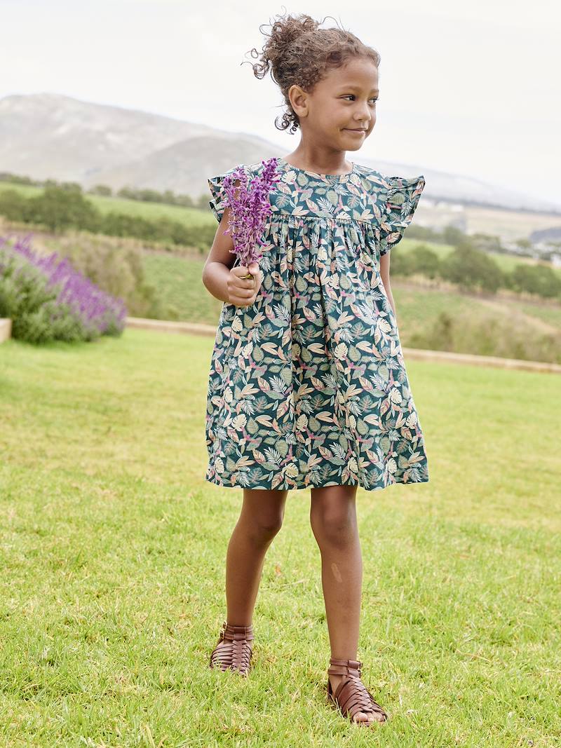 Ruffled, Short Sleeve Dress with Prints, for Girls - pale pink, Girls ...