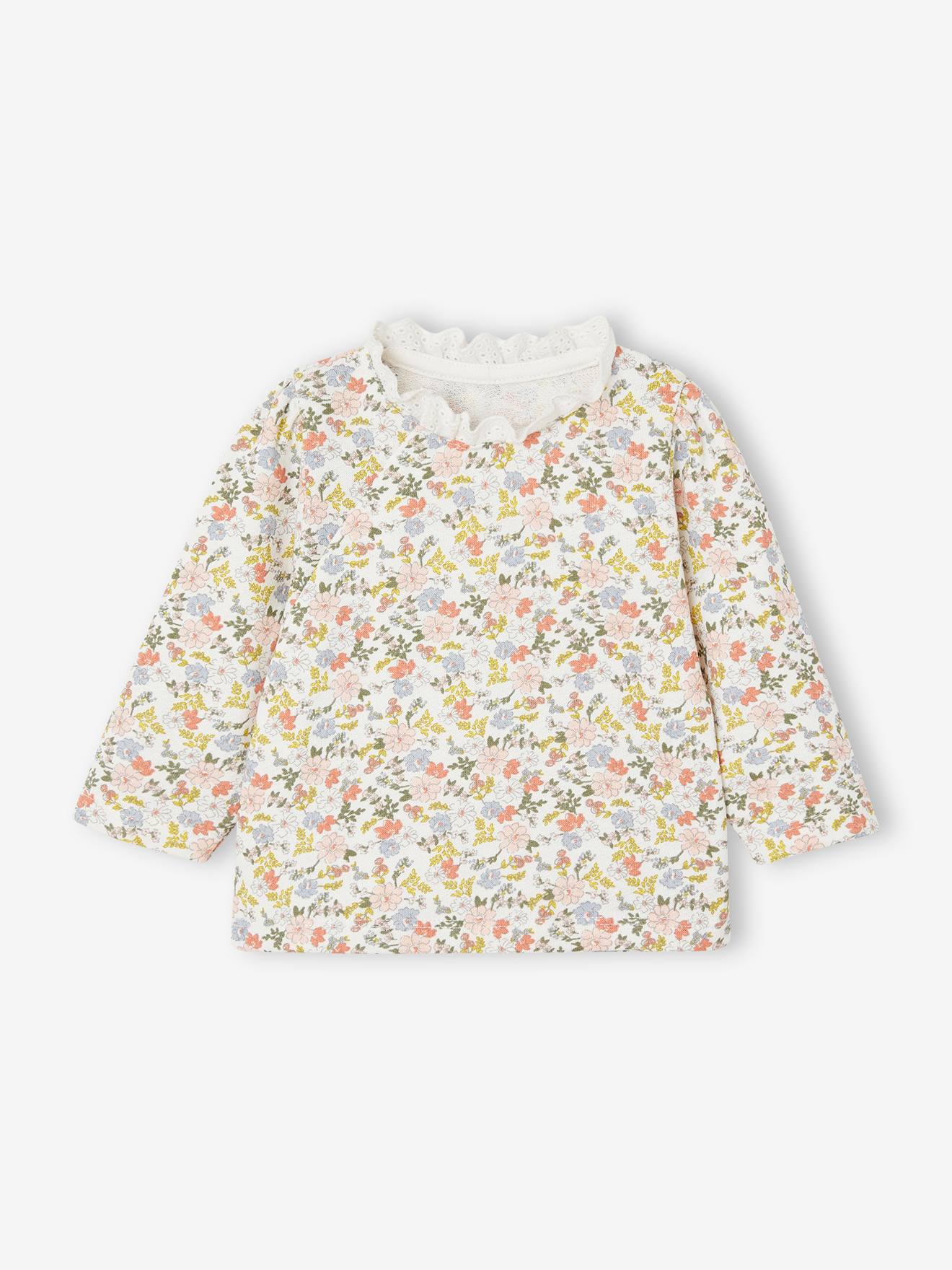 Floral Sweatshirt with Lace Collar