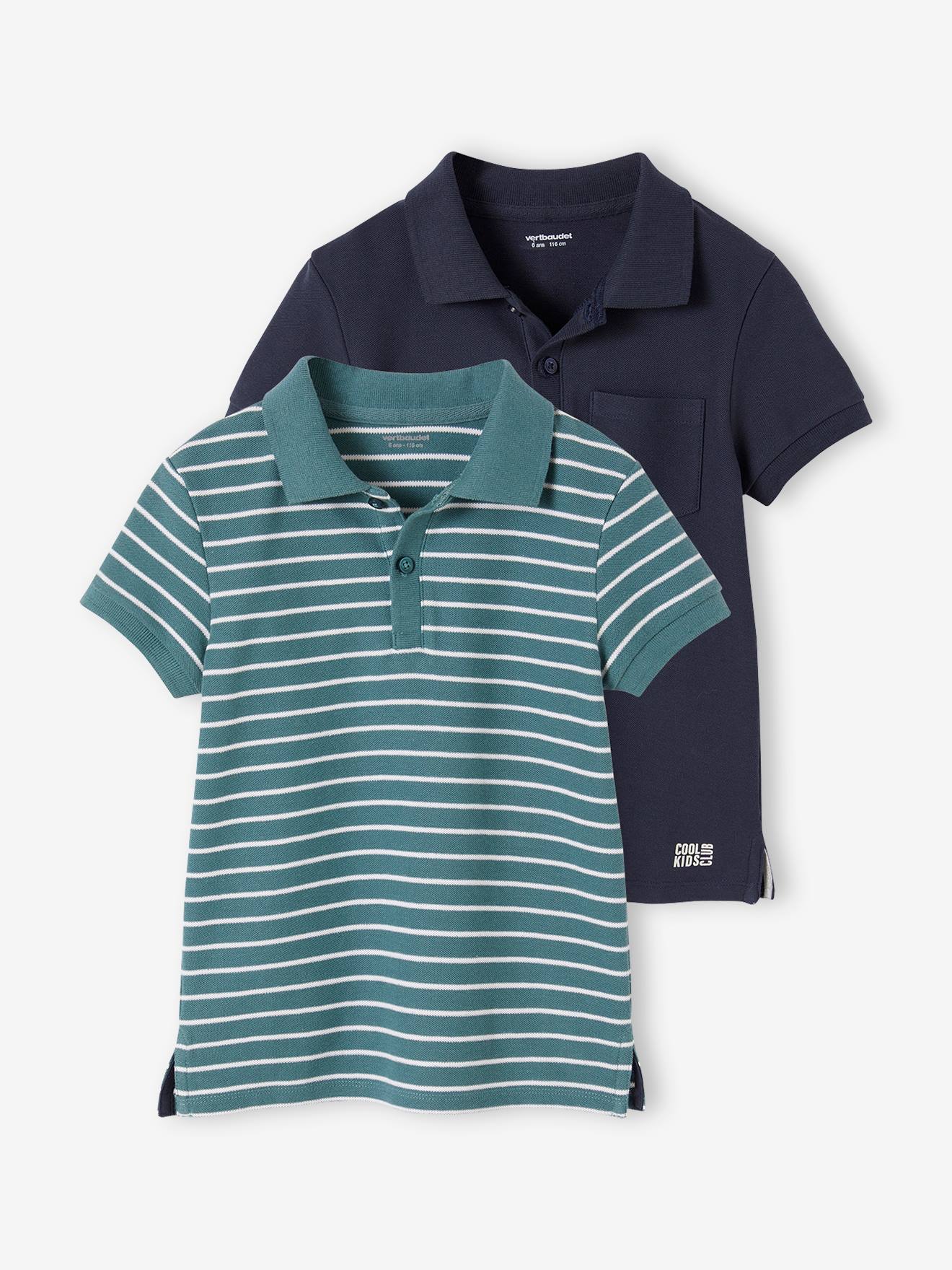 Set of 2 Pique Knit Polo Shirts for Boys aqua green