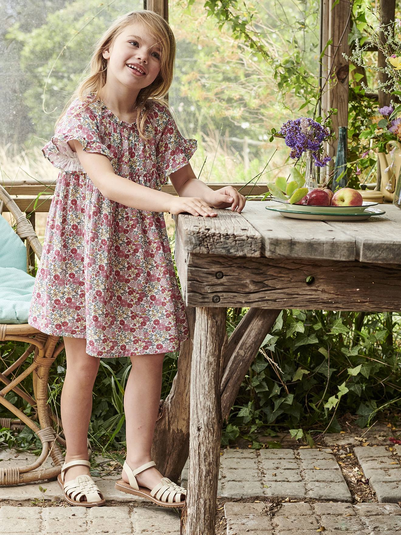 Floral Dress with Ruffled Butterfly Sleeves