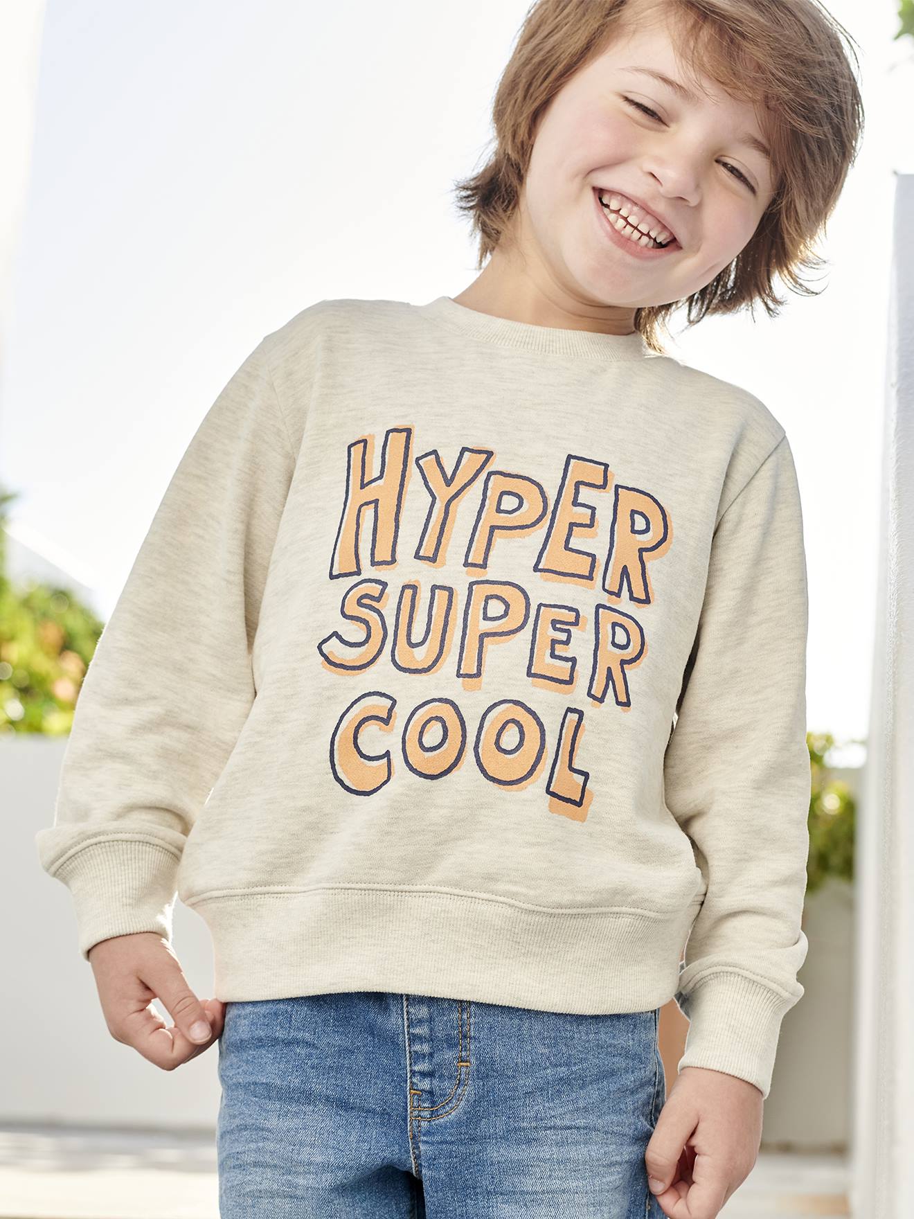 Basics Sweatshirt with Graphic Motif for Boys marl beige