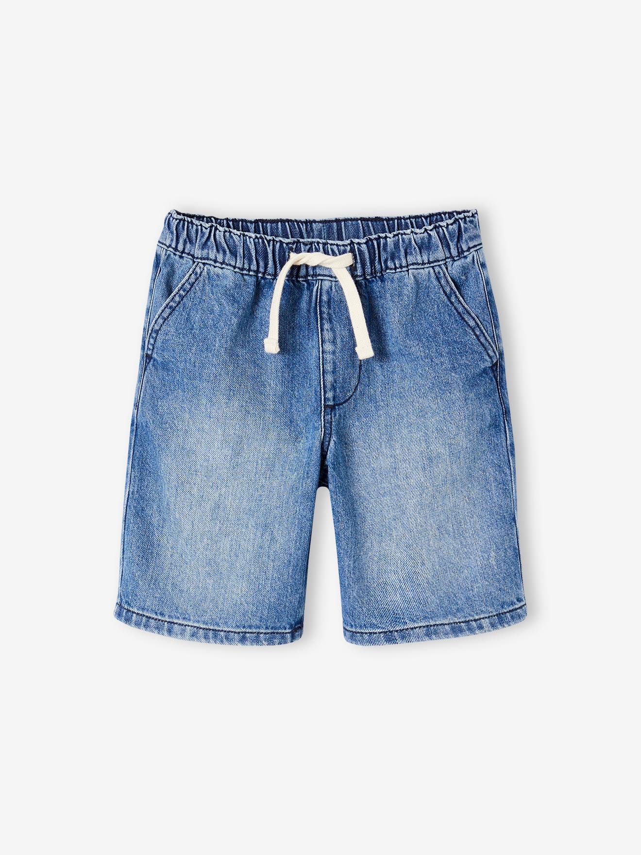 Easy-to-Slip-On Denim Bermuda Shorts for Boys stone