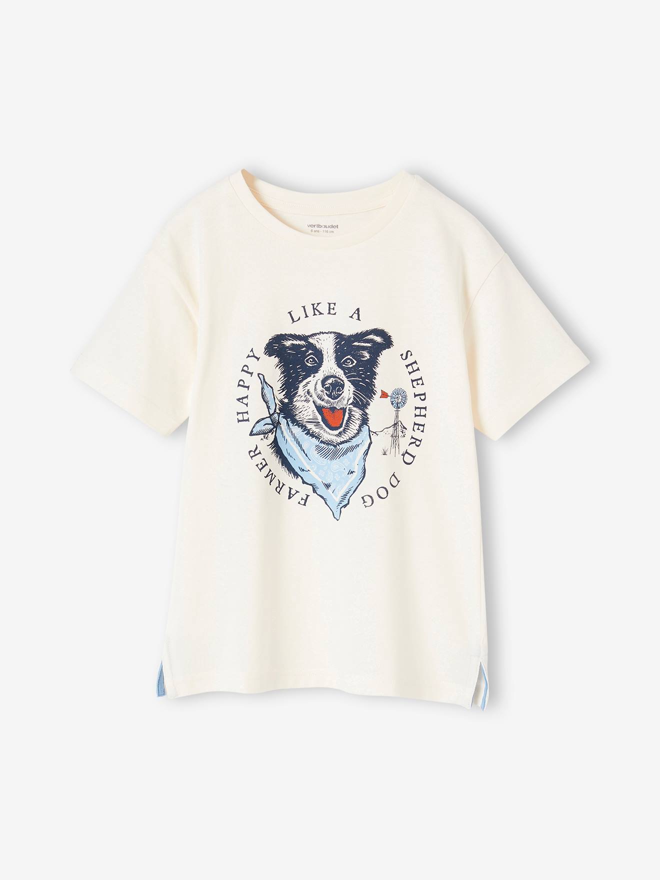 T-Shirt with Dog Motif for Boys ecru