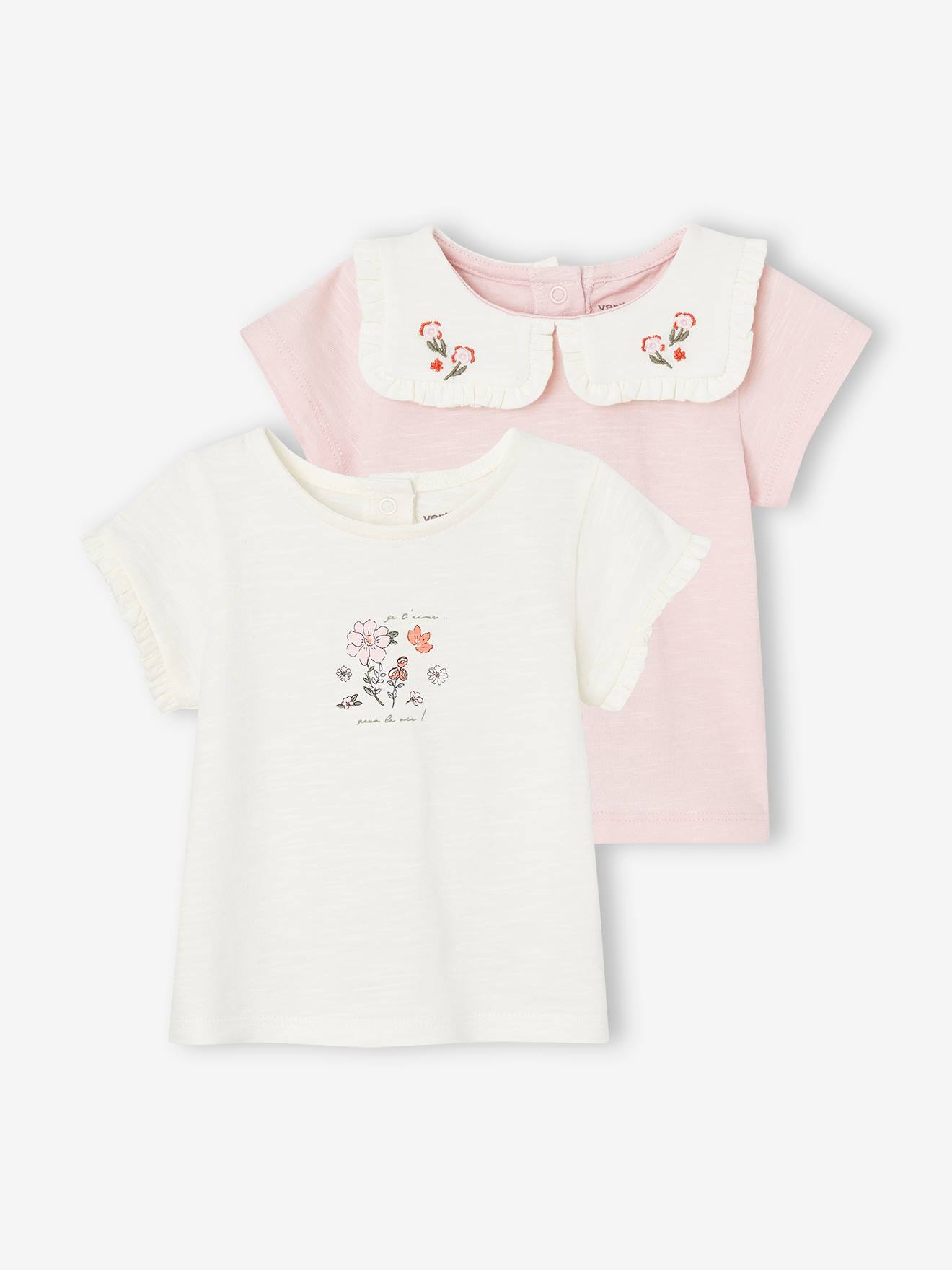 Pack of 2 T-Shirts in Organic Cotton for Newborn Babies rose