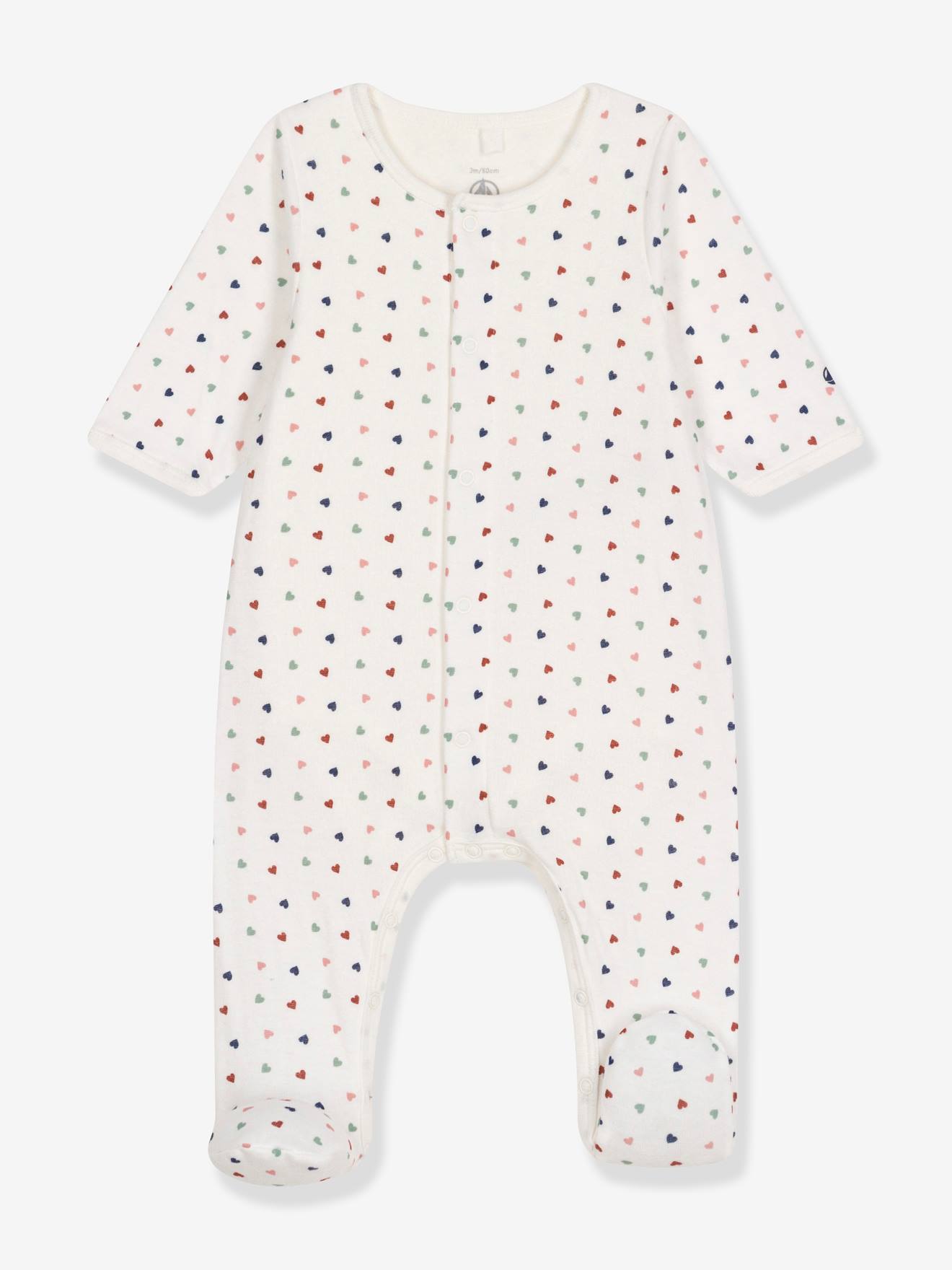 Bodyjama for Babies, with Hearts, by PETIT BATEAU printed white