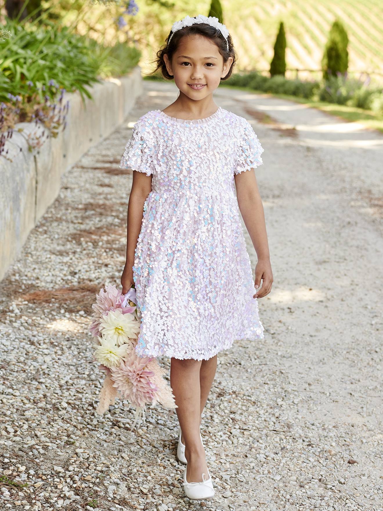 Occasion Wear Dress with Sequins for Girls ecru