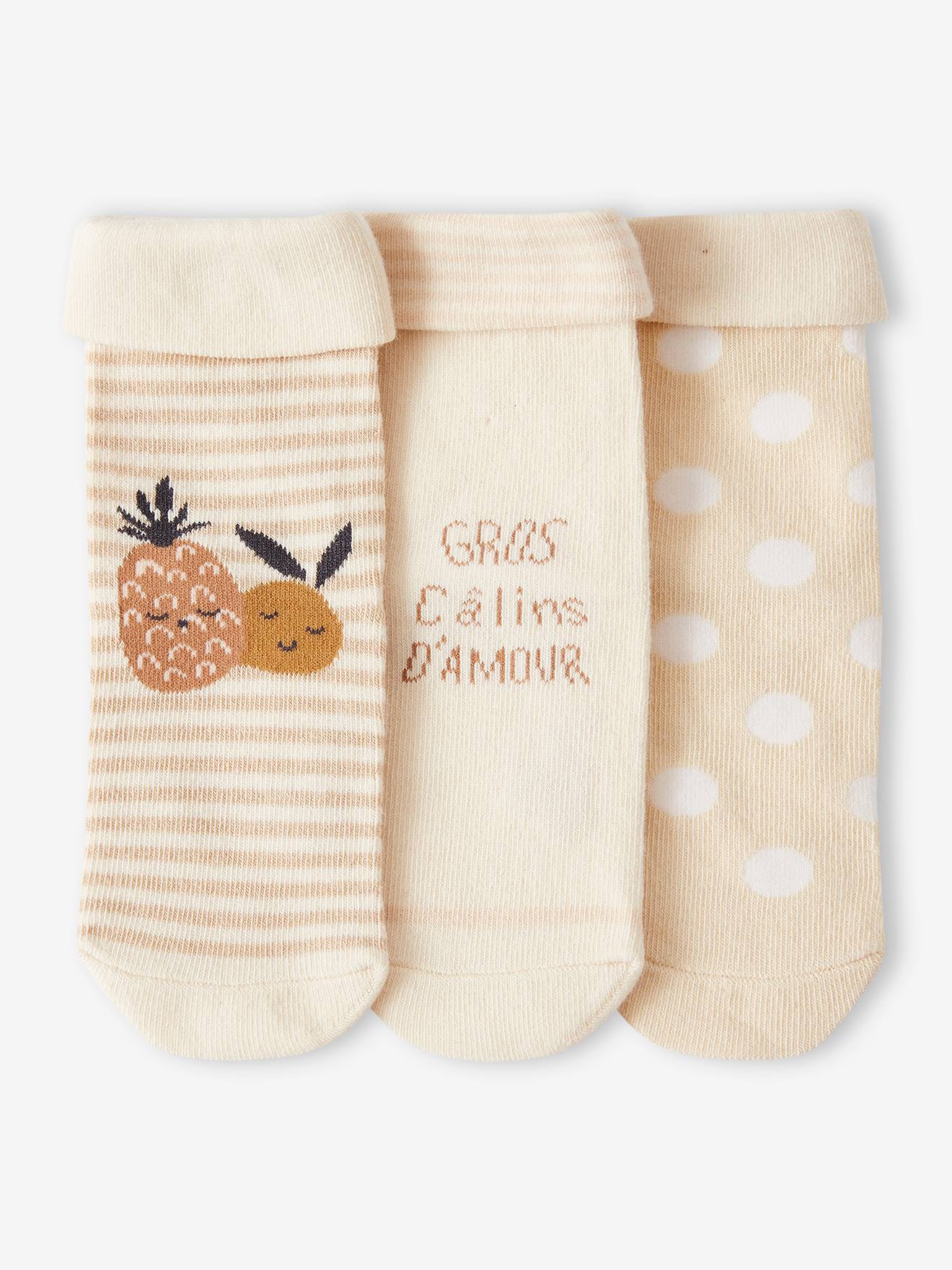 Pack of 3 Pairs of "Pineapple" Socks for Babies sandy beige