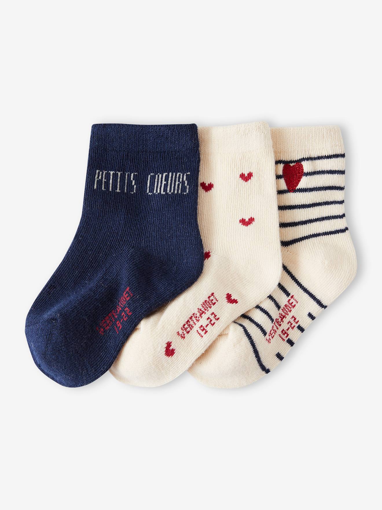Pack of 3 Pairs of Hearts Socks for Baby Girls ecru