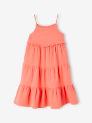 Girls-Long Strappy Dress in Cotton Gauze, for Girls