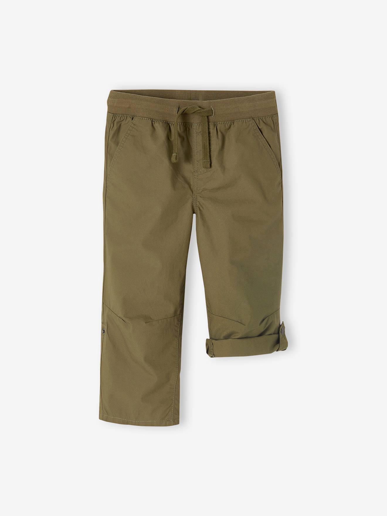 Cropped Lightweight Trousers Convert into Bermuda Shorts, for Boys olive