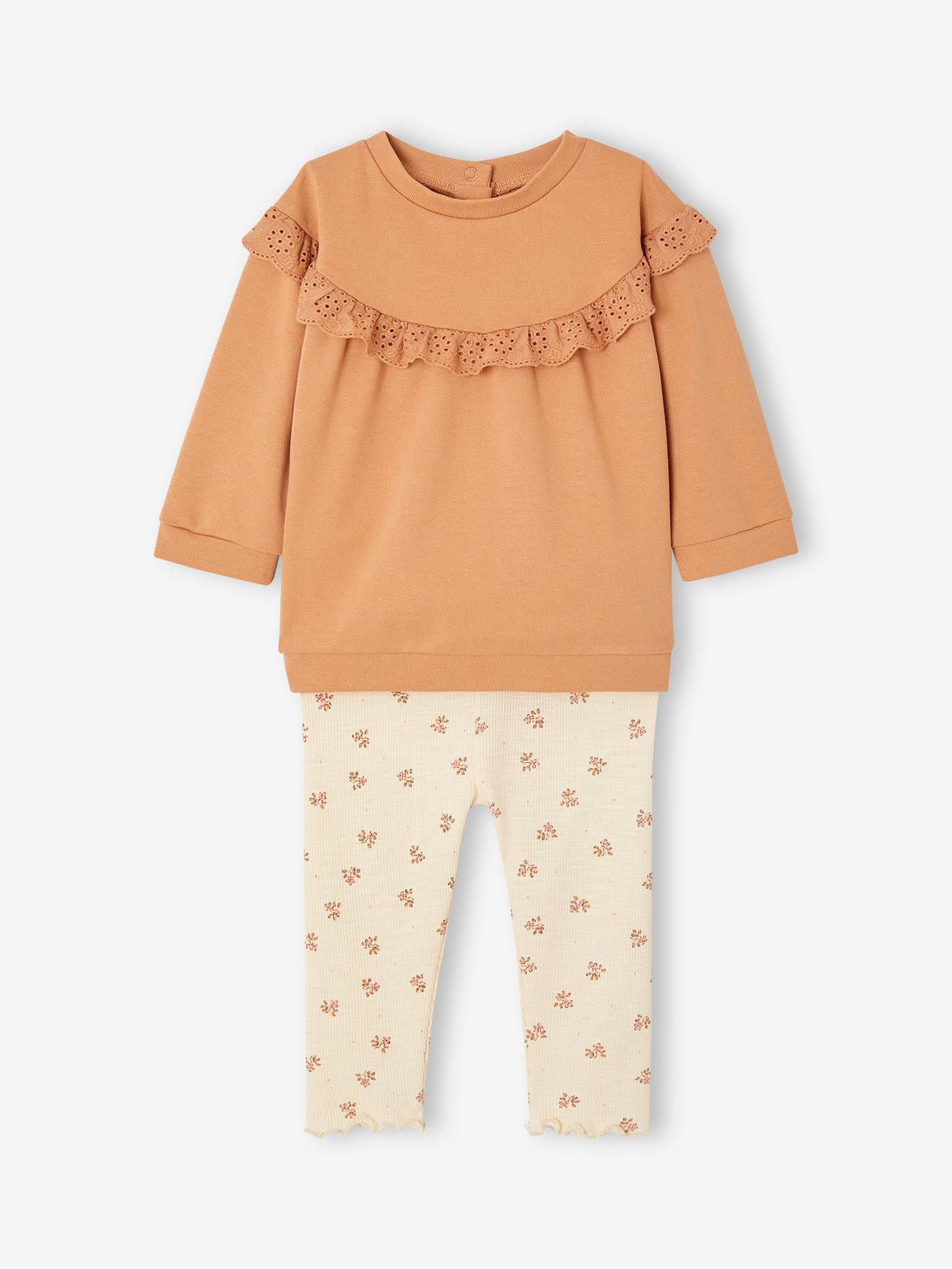 Ruffled Sweatshirt + Leggings Combo for Babies caramel